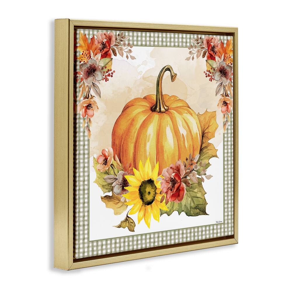 Stupell Industries Pumpkin with Flower Accent Floater Framed Art