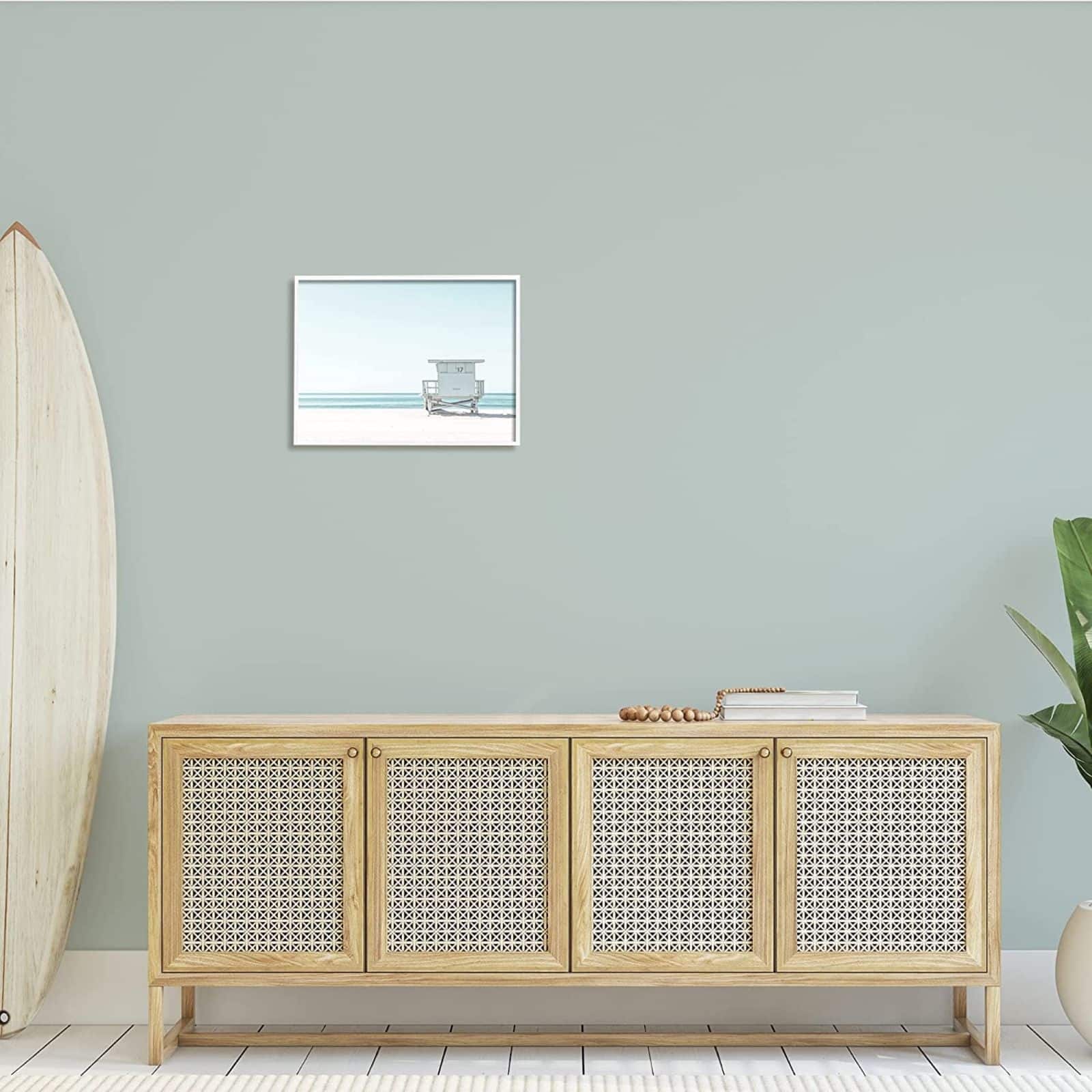 Stupell Industries Sun Bleached Blue Coast Lifeguard Shelter Summer Photography Framed Wall Art