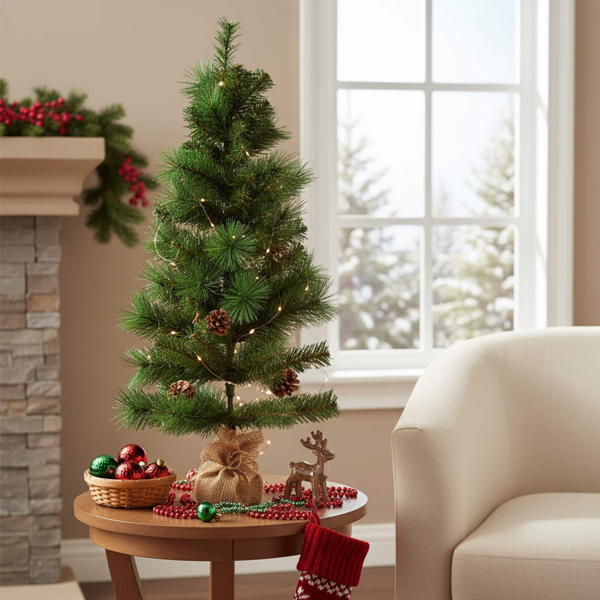 Northlight 39" Pre-Lit Mixed Pine & Pinecones Artificial Christmas Tree in Jute Base