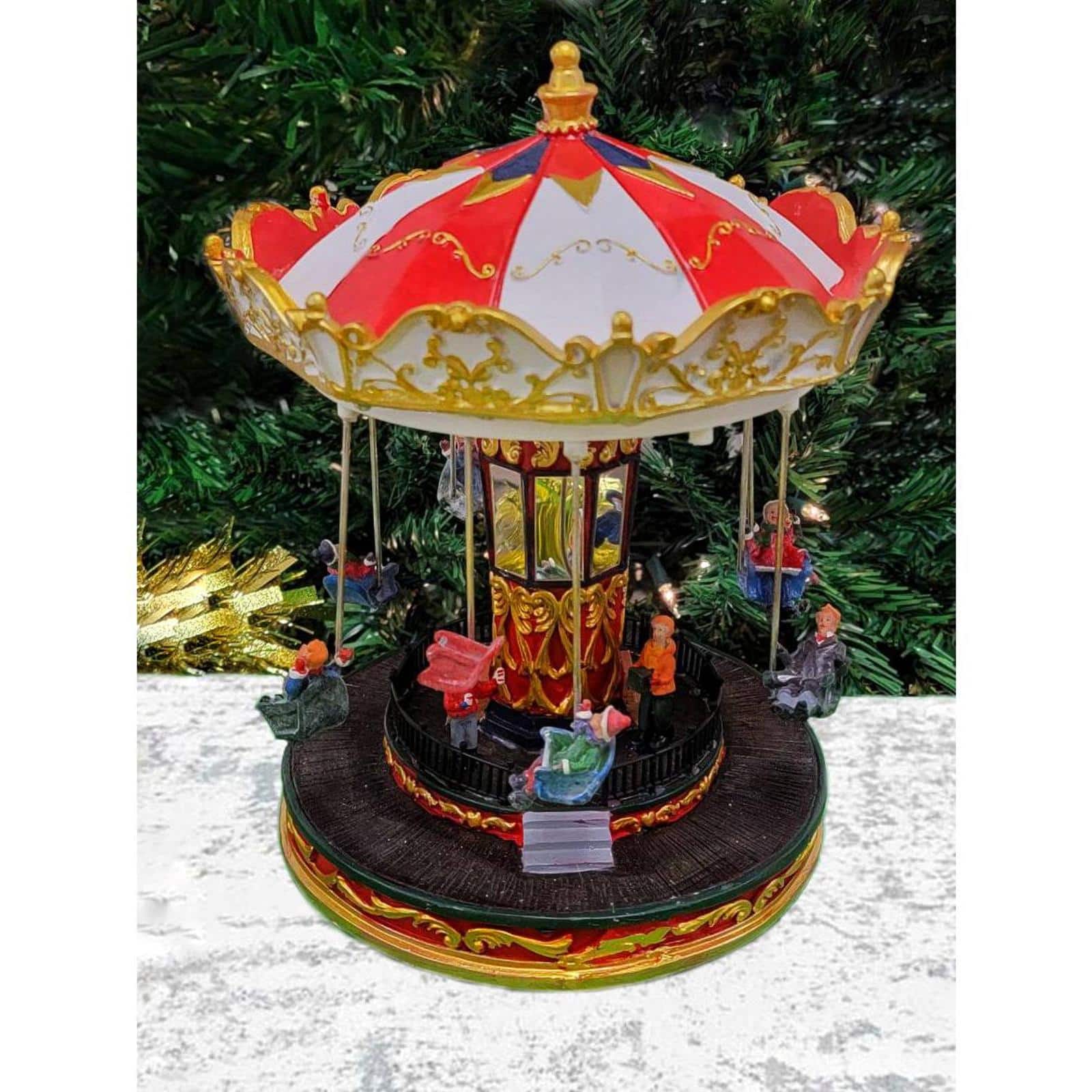 Wizardi 12" Christmas Village Animated Carousel Holiday Decoration