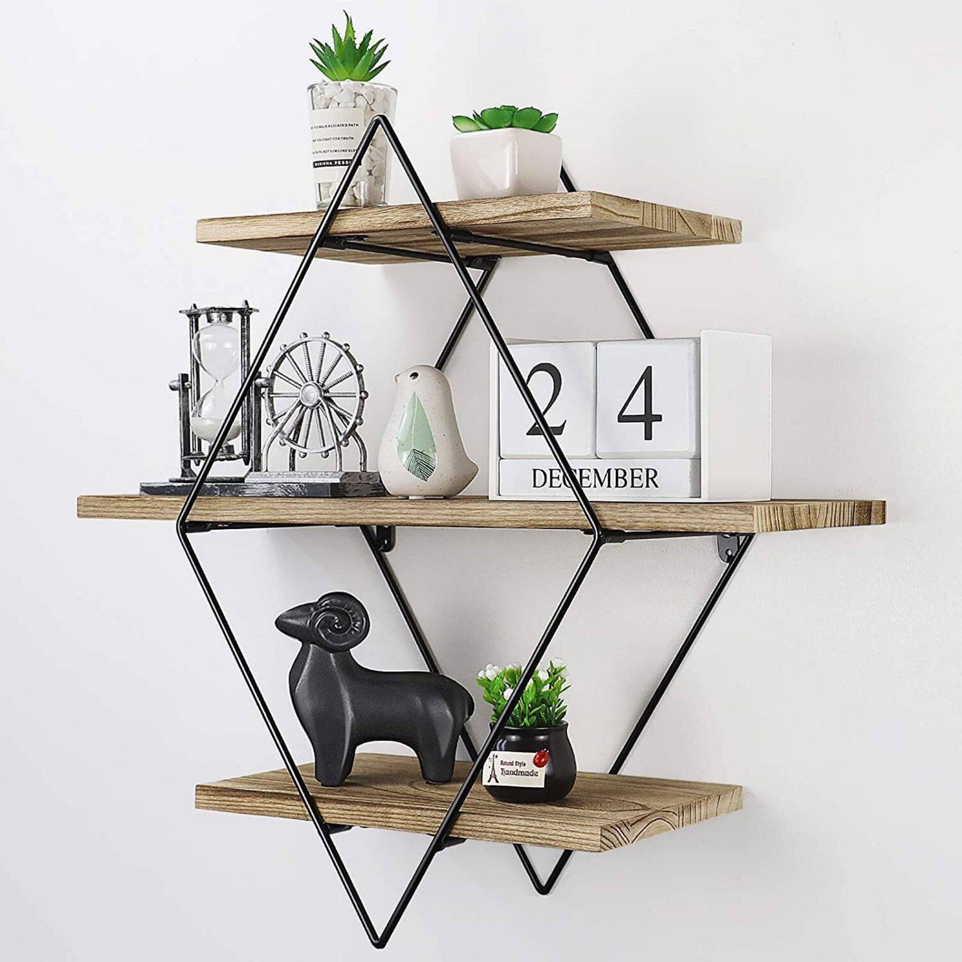 Haitral Rustic 3-Tier Brown Floating Shelf