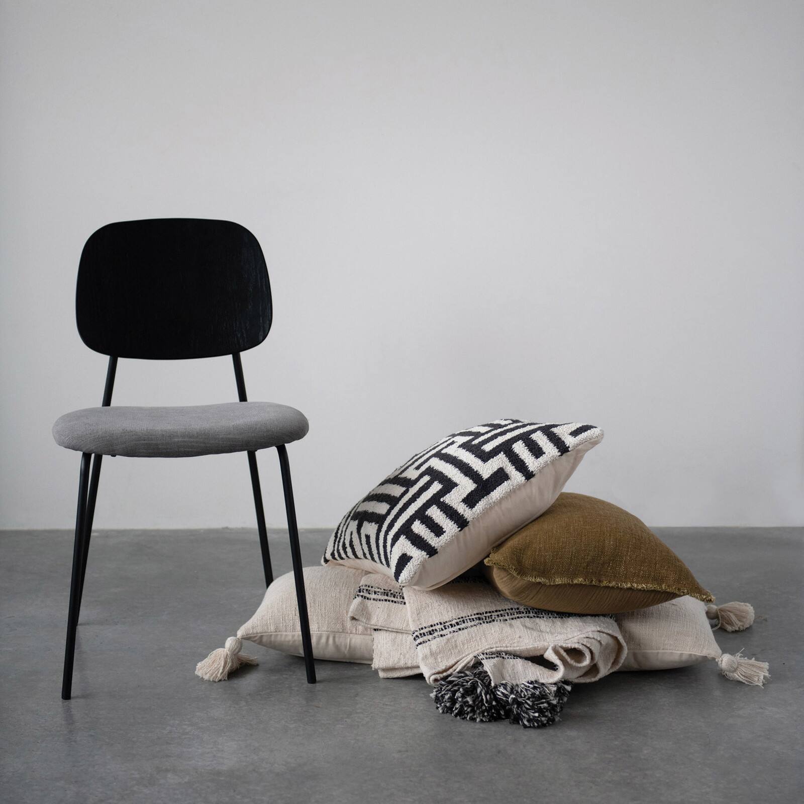 Hello Honey® Cream Lumbar Pillow with Tassels & Variegated Gray Yarns
