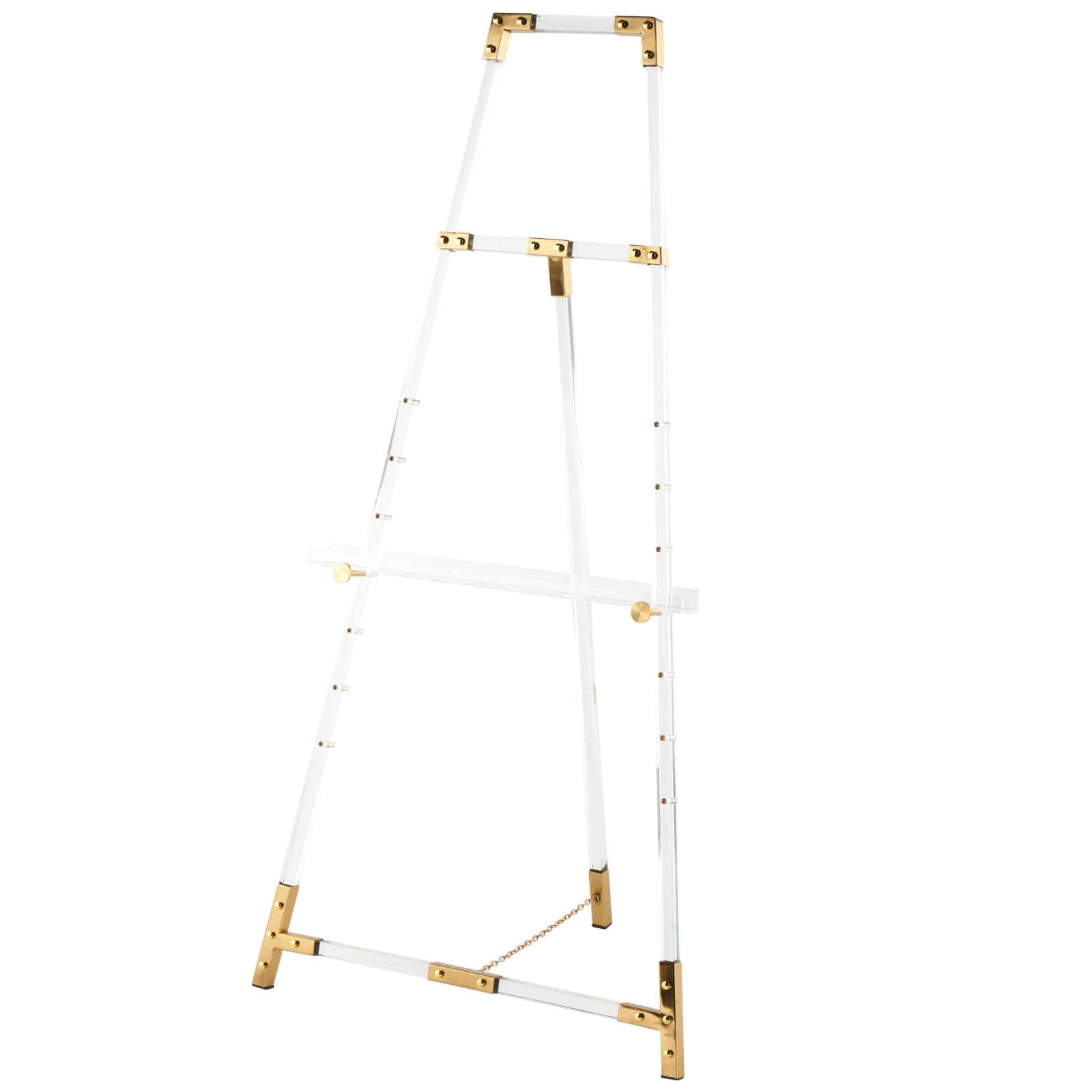 56.5" Clear Acrylic Plastic Adjustable 7-Tier Display Easel with Gold Accents & Chain Support
