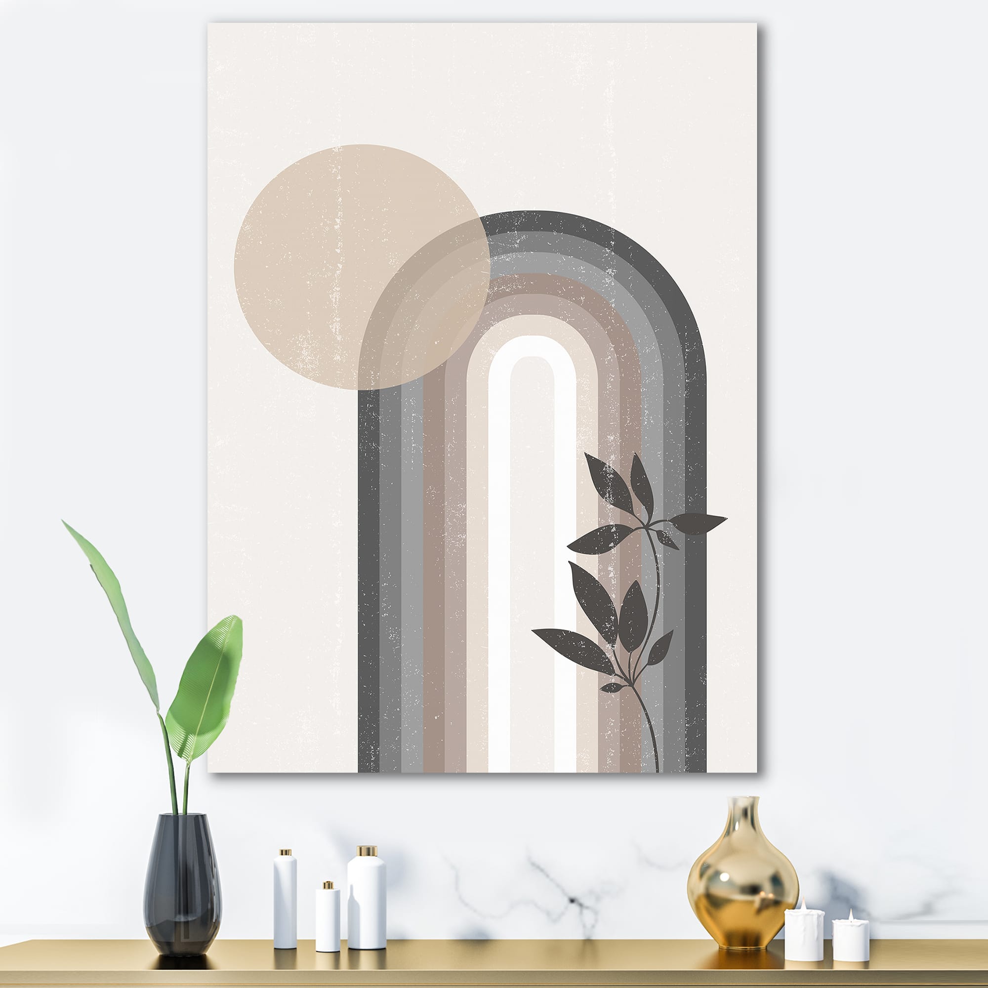 Designart - Abstract Rainbow Sun and Moon In Earth Tones III - Modern Canvas Wall Art Print