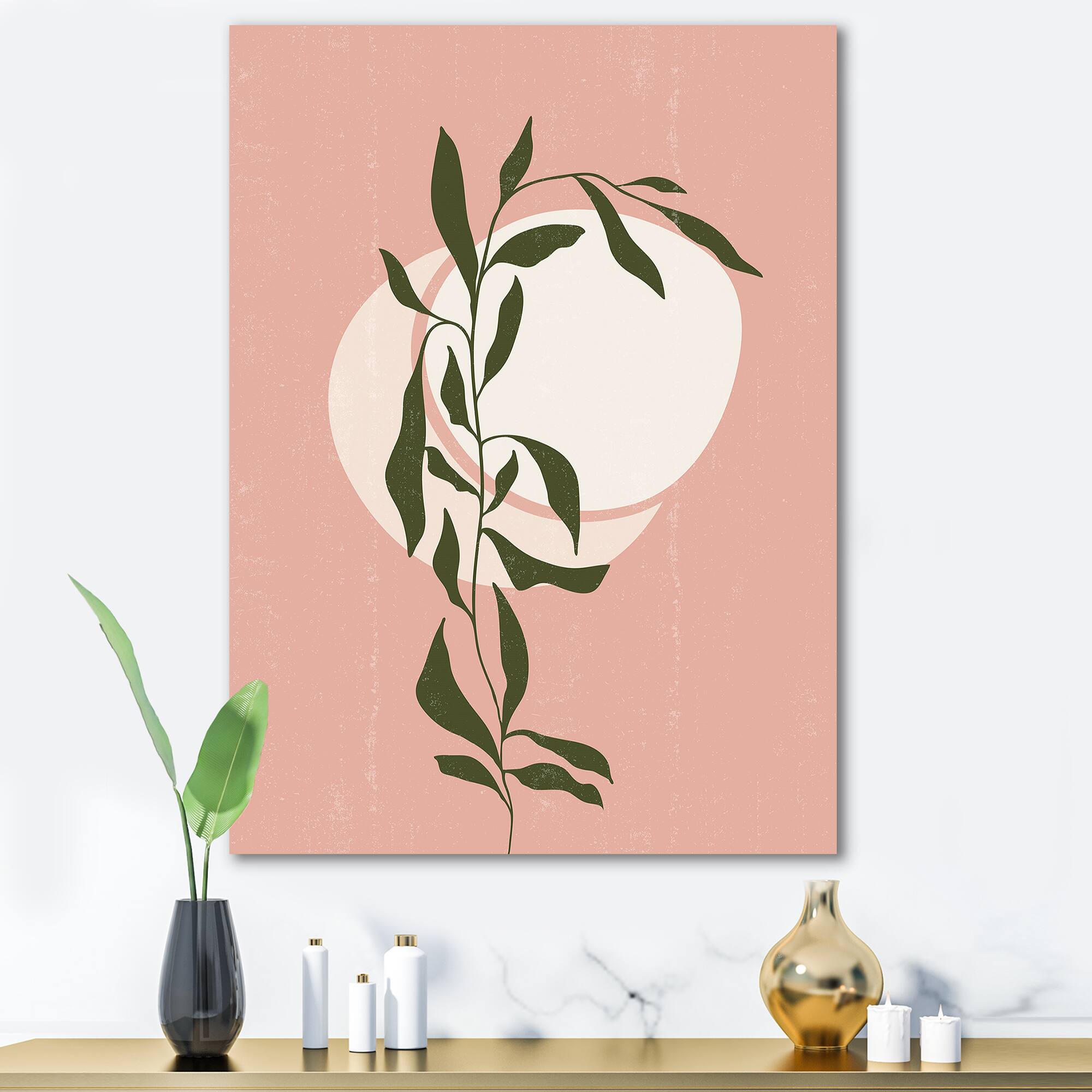 Designart - Abstract Geometrical Sun and Moon With Leaf VI
