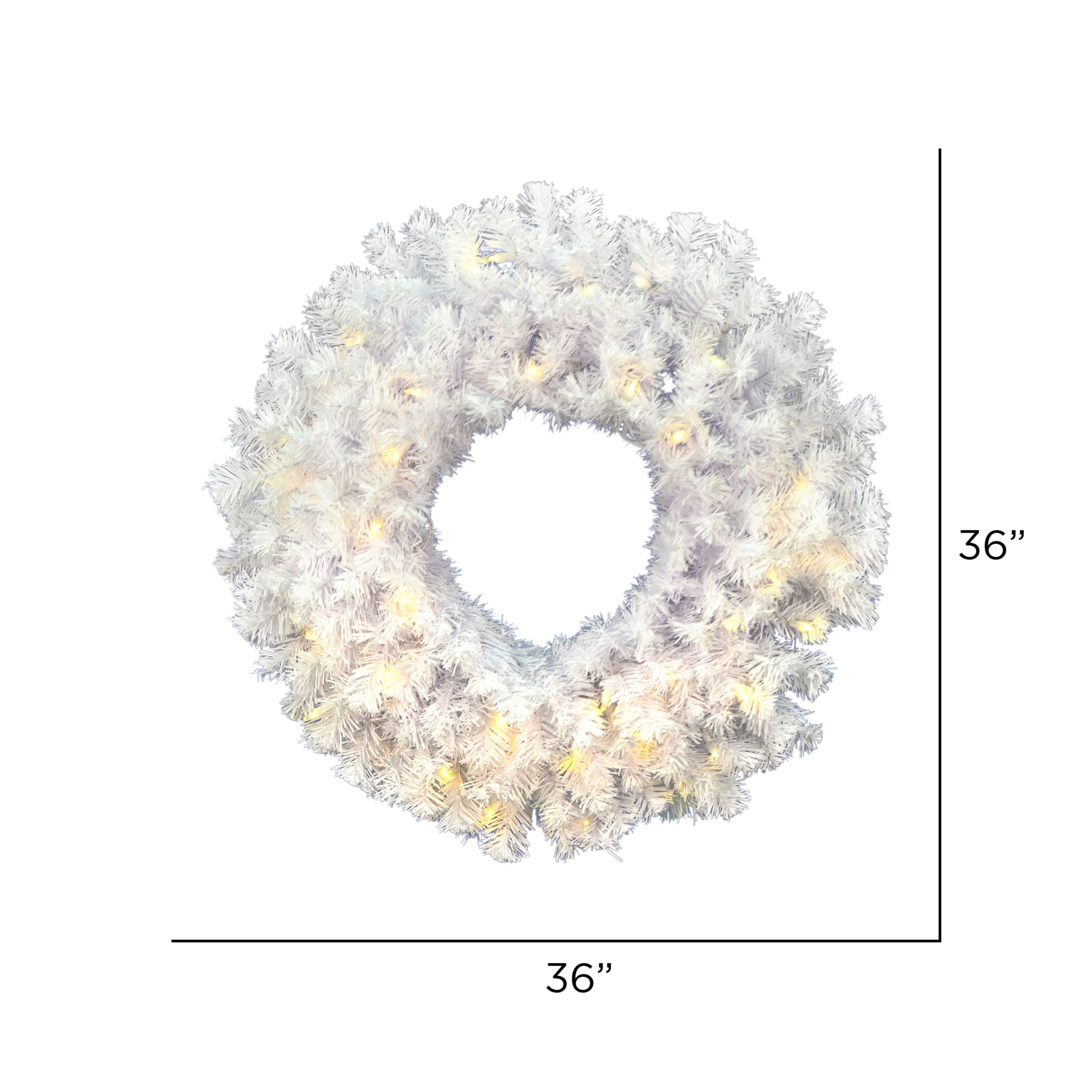 36" Pre-Lit Crystal White Spruce Christmas Wreath, Warm White LED Lights