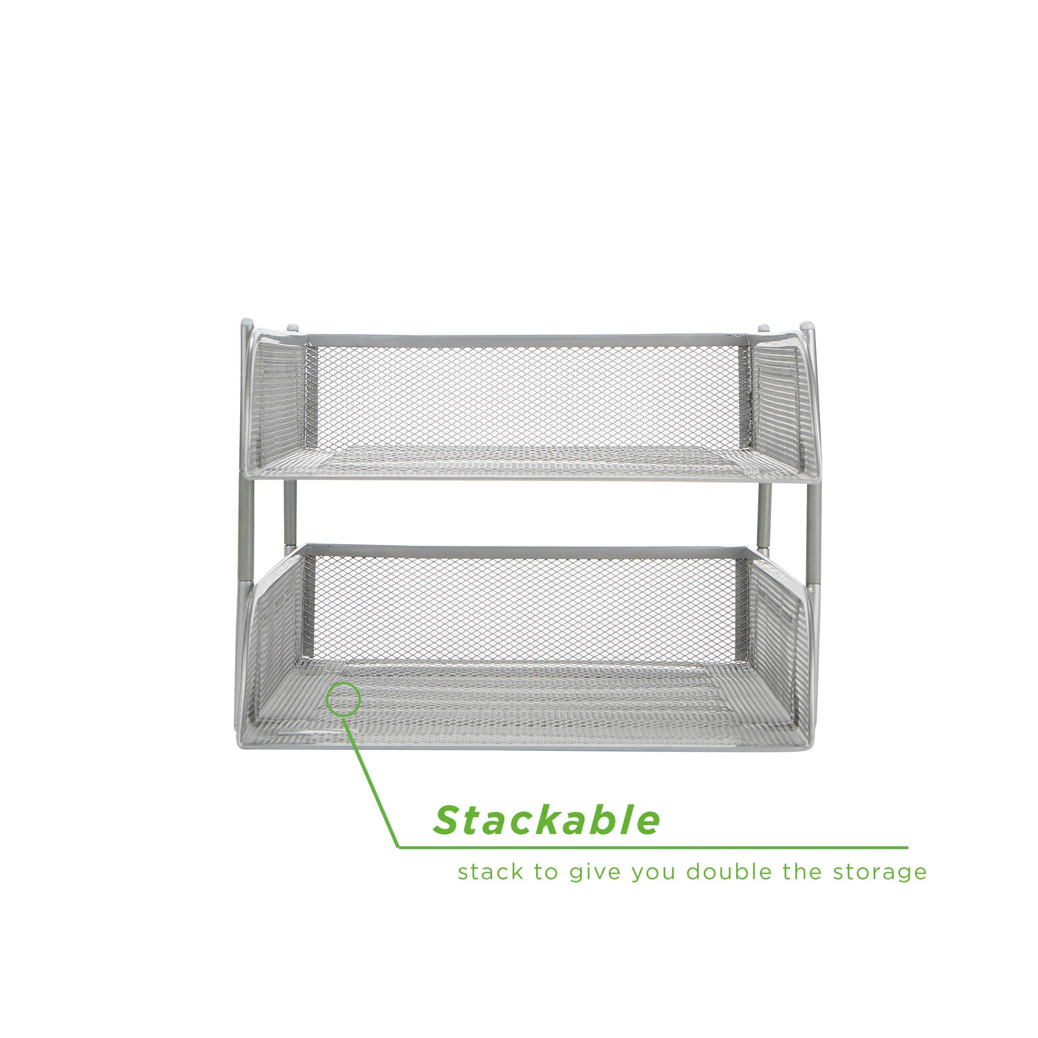 Mind Reader Silver 2 Piece Stackable Metal Mesh Letter Tray