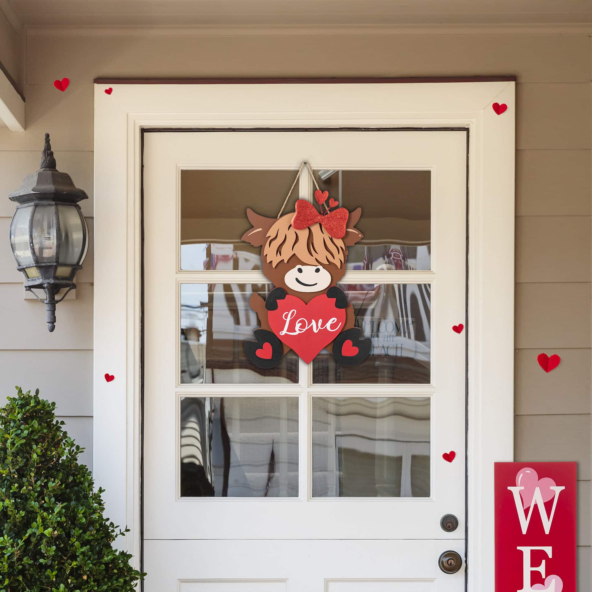 Glitzhome® 18" Valentine's Wooden Highland Cow Door Hanger