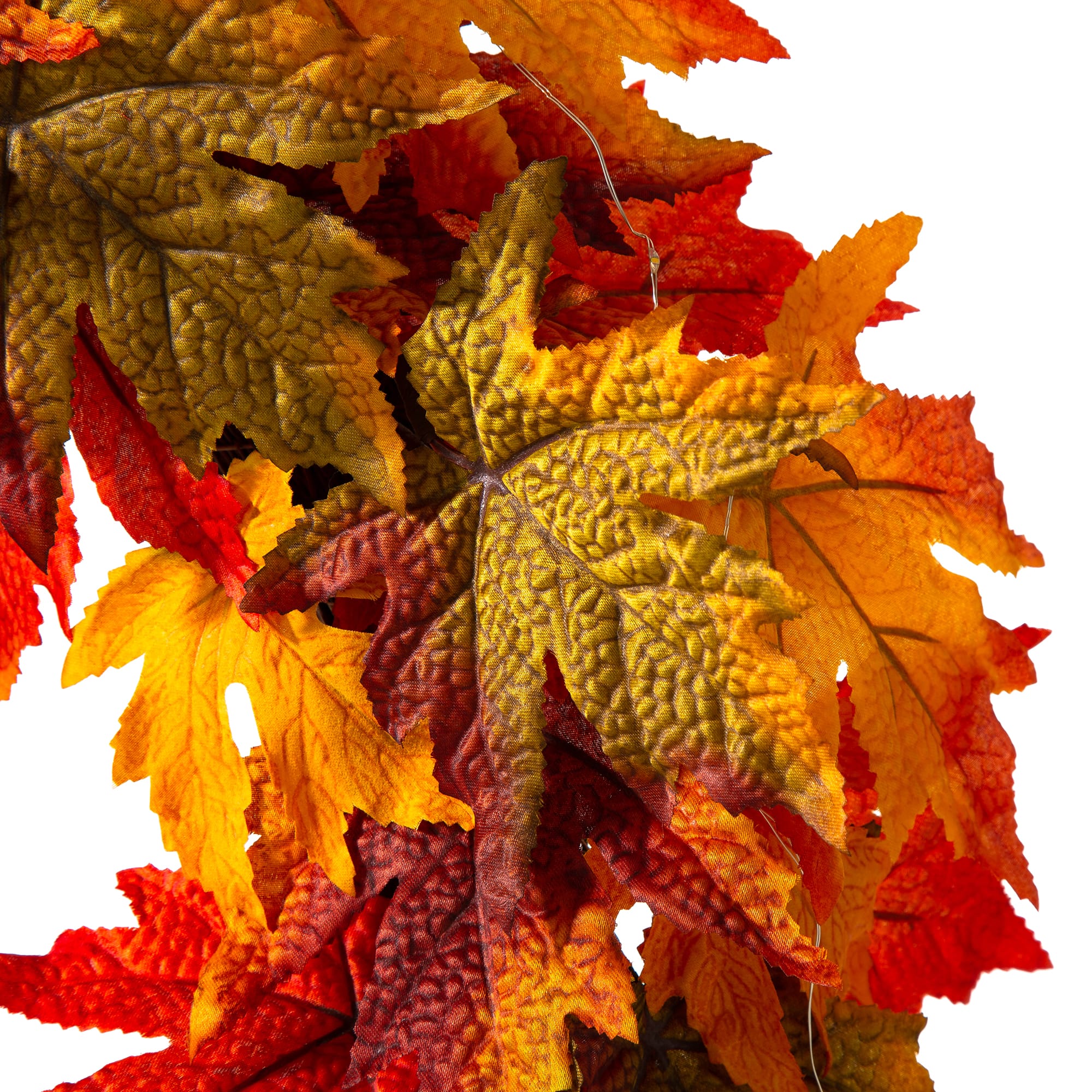 Glitzhome® 24" Fall Lighted Maple Leaves Wreath with Timer