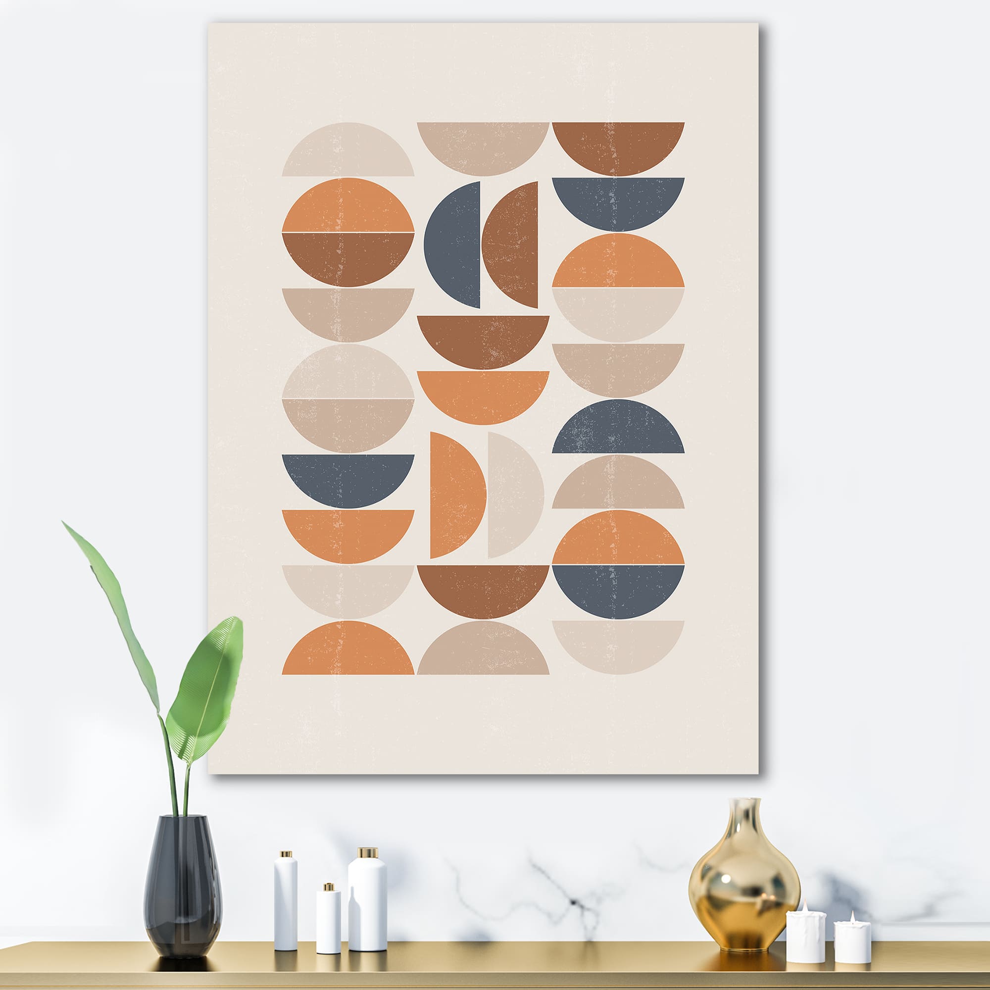 Designart - Abstract Sun and Moon S In Blue and Orange - Modern Canvas Wall Art Print