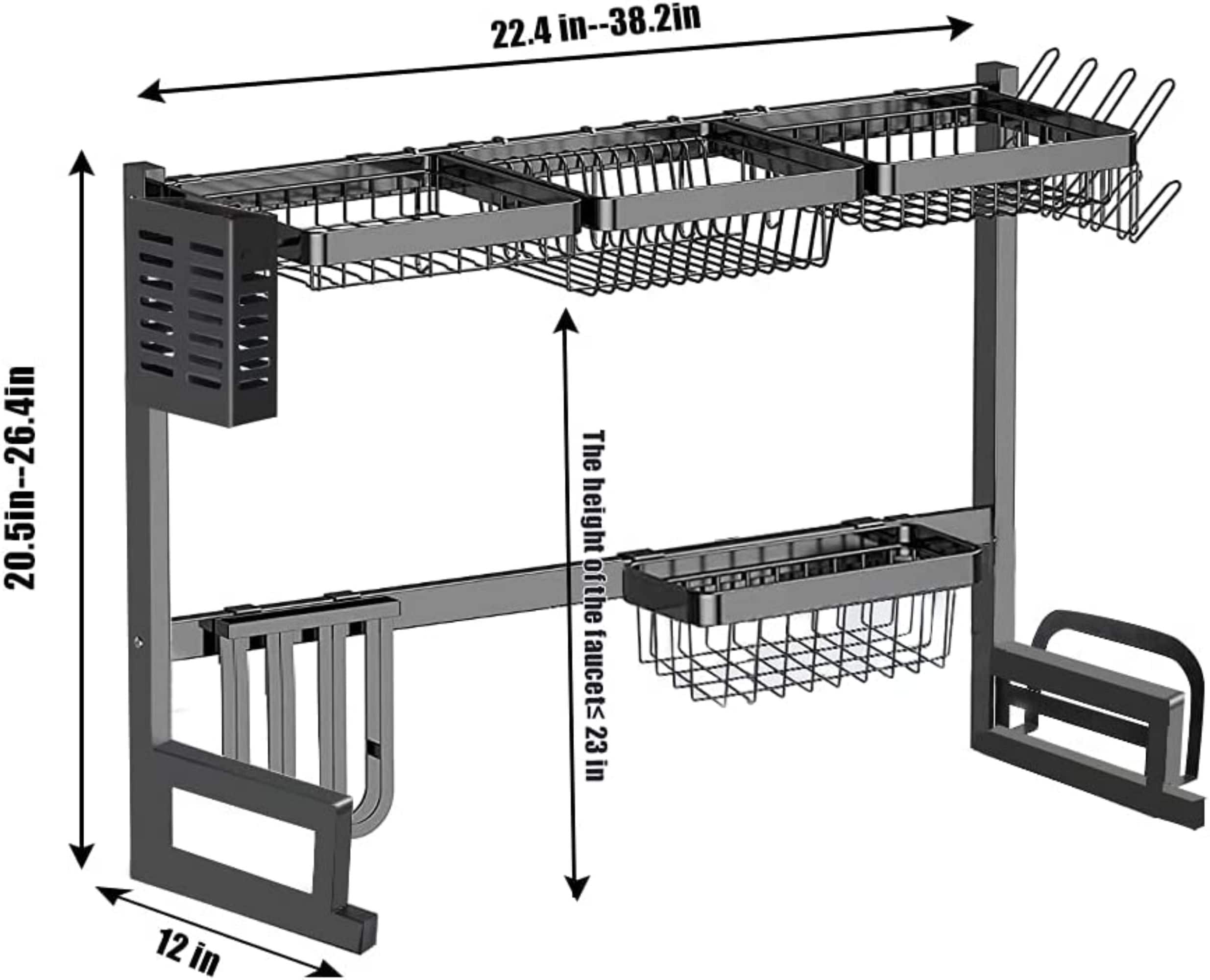 NEX™ 38" Black 2 Tier Stainless Steel Over the Sink Dish Drying Rack