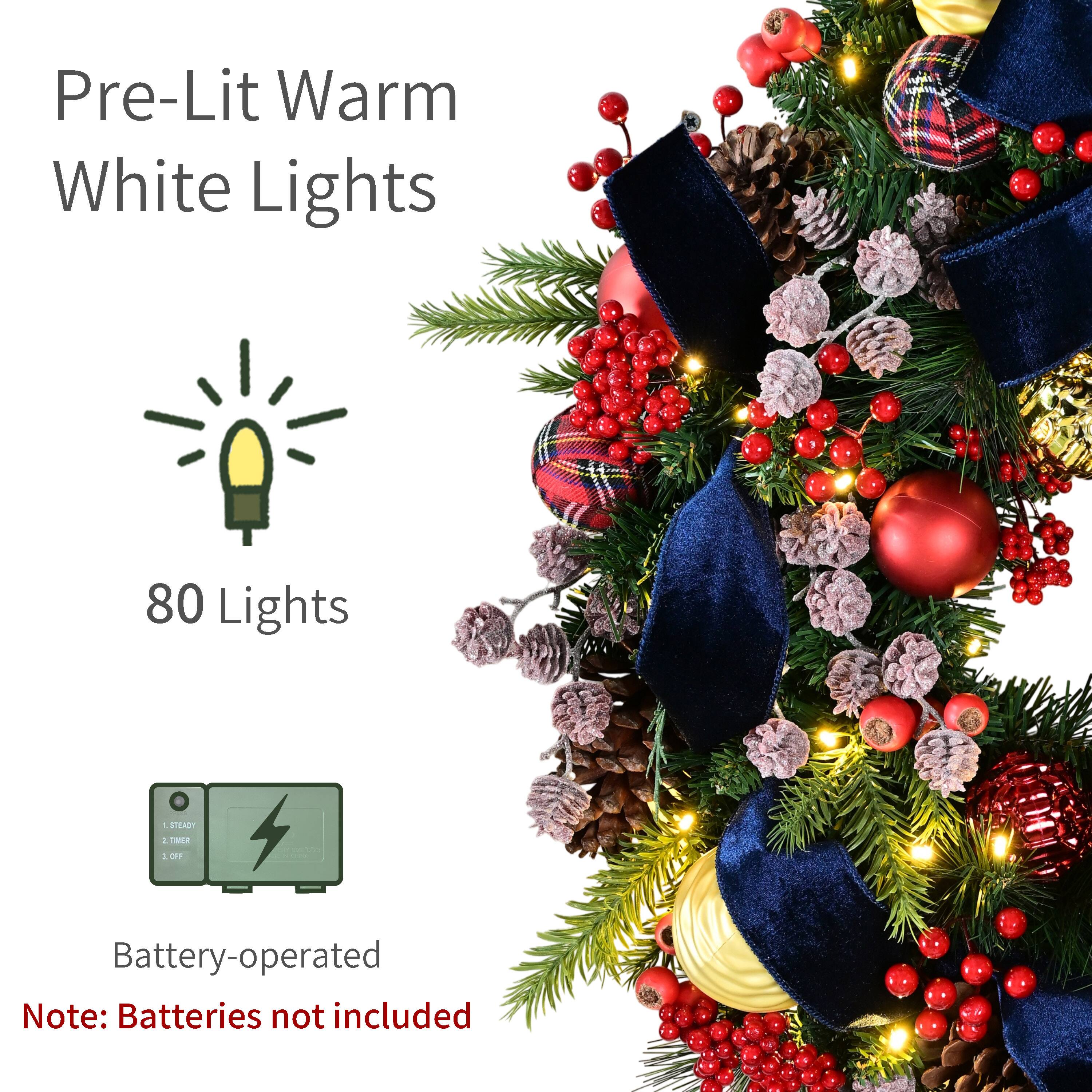 Puleo International 26" Pre-Lit Ornaments & Pinecones Artificial Christmas Wreath