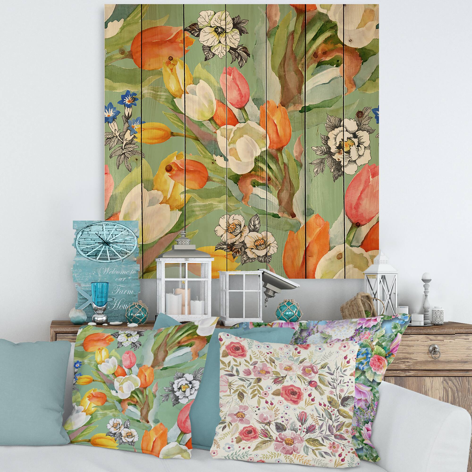 Designart - Blooming White and Orange Tulips III
