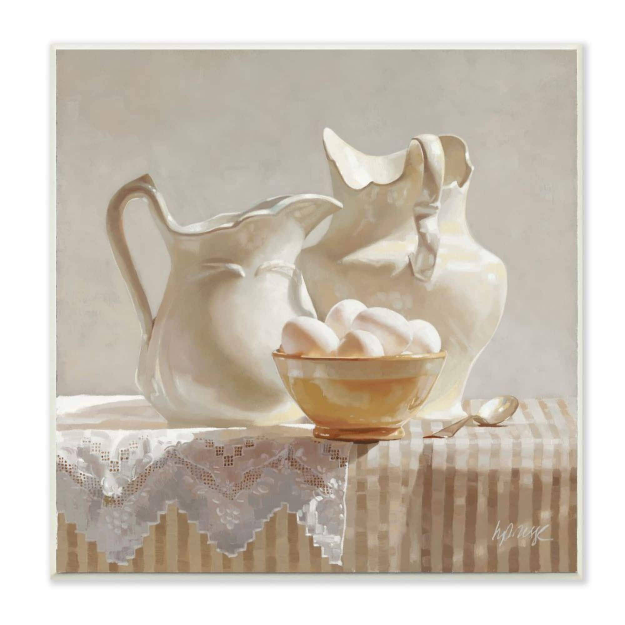 Stupell Industries Country White Pitchers Farm Table Still Life Wood Wall Plaque