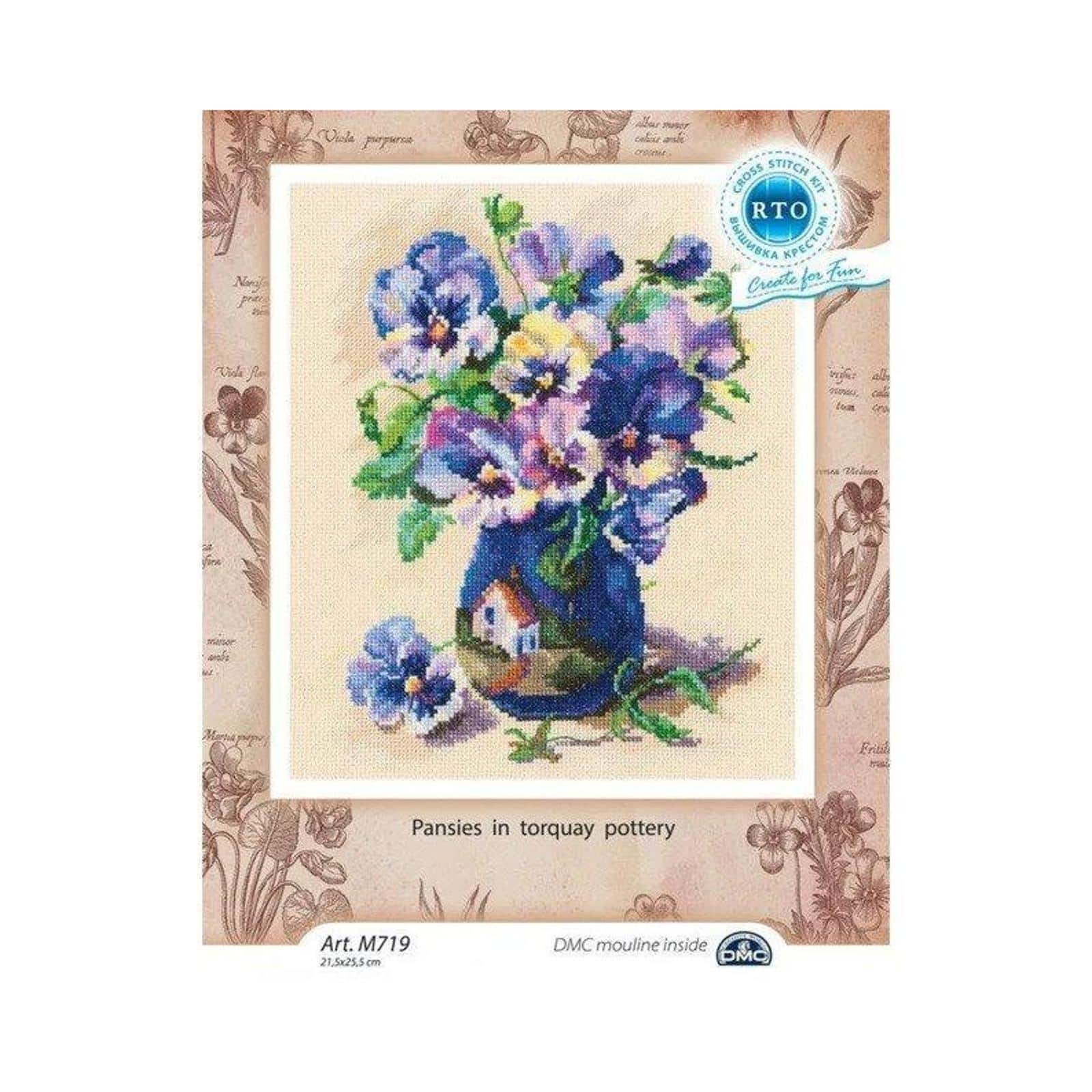 RTO Cross-stitch Kit "Pansies in torquay pottery"