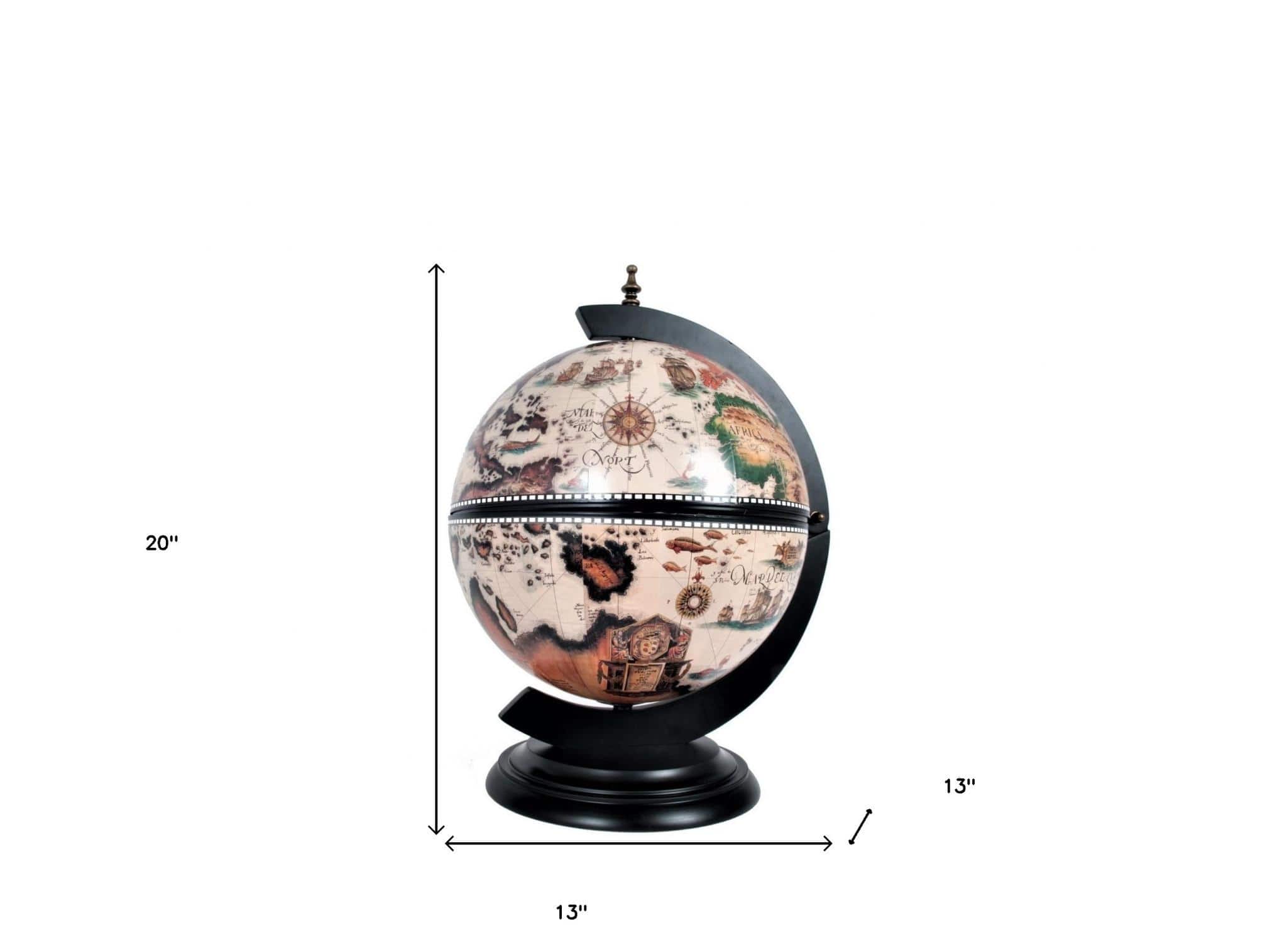 HomeRoots 20" Brown & Black World Map Globe Chess Game Set