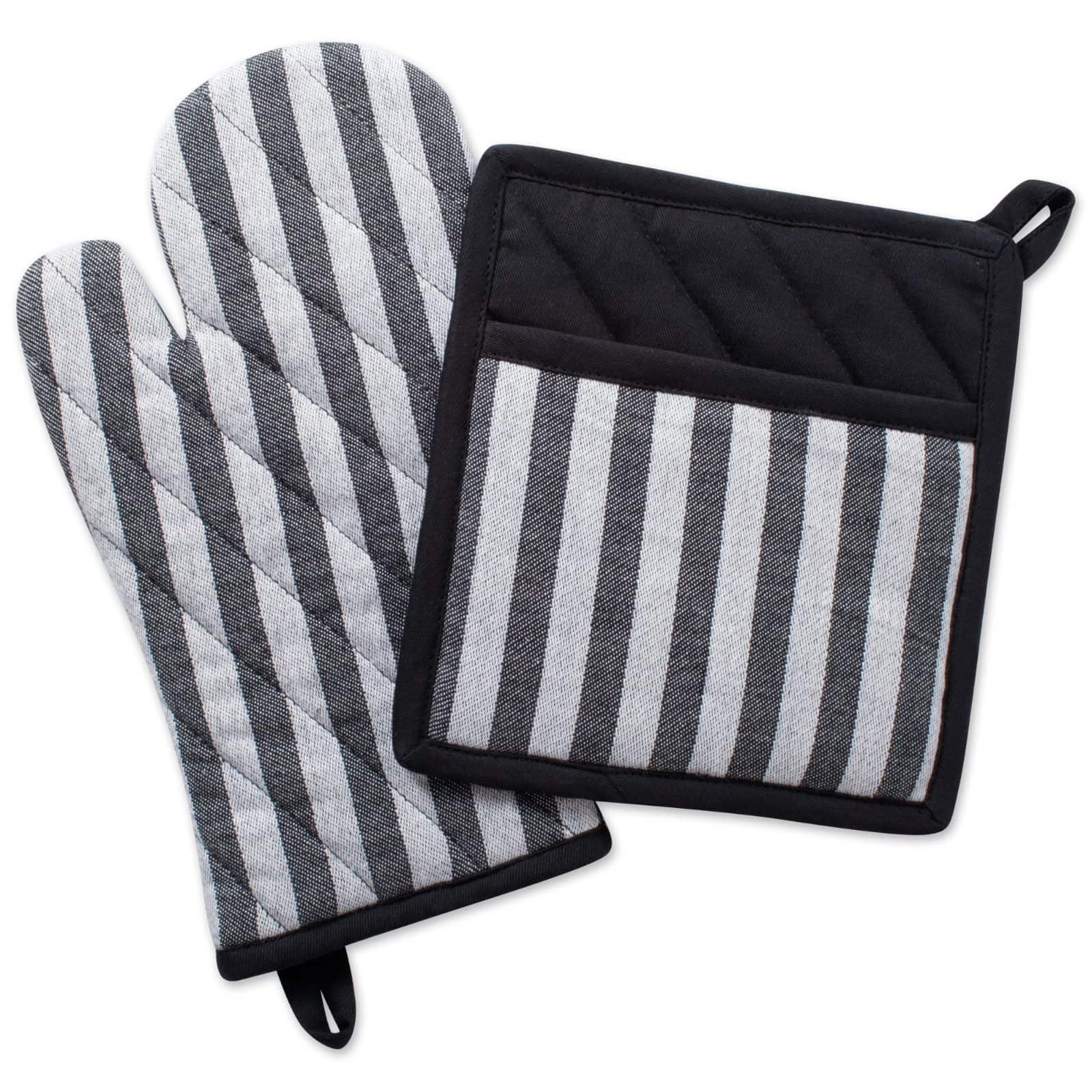 DII® Black & White Striped Oven Mitt & Potholder Set