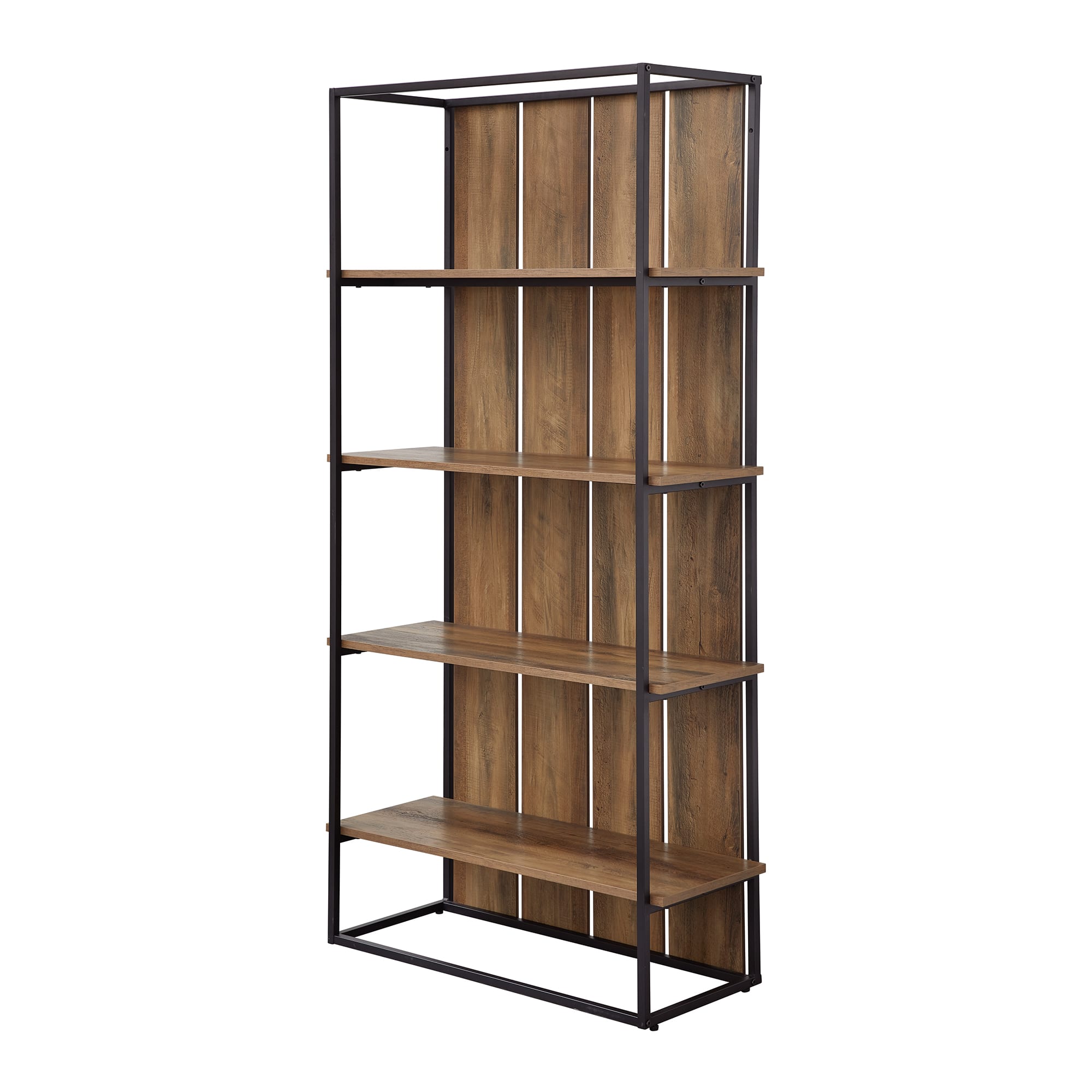 Walker Edison 64" Reclaimed Barnwood & Black Farmhouse Plank Back Bookshelf