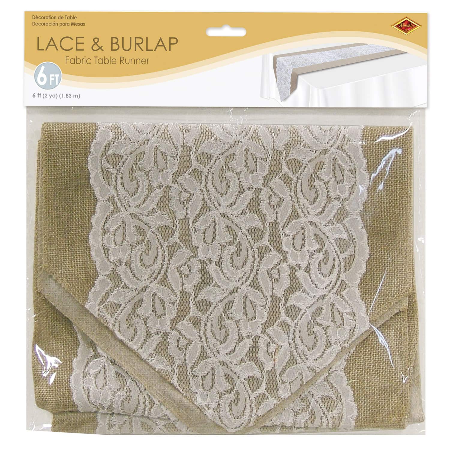 Beistle 6ft. White Lace & Burlap Table Runner