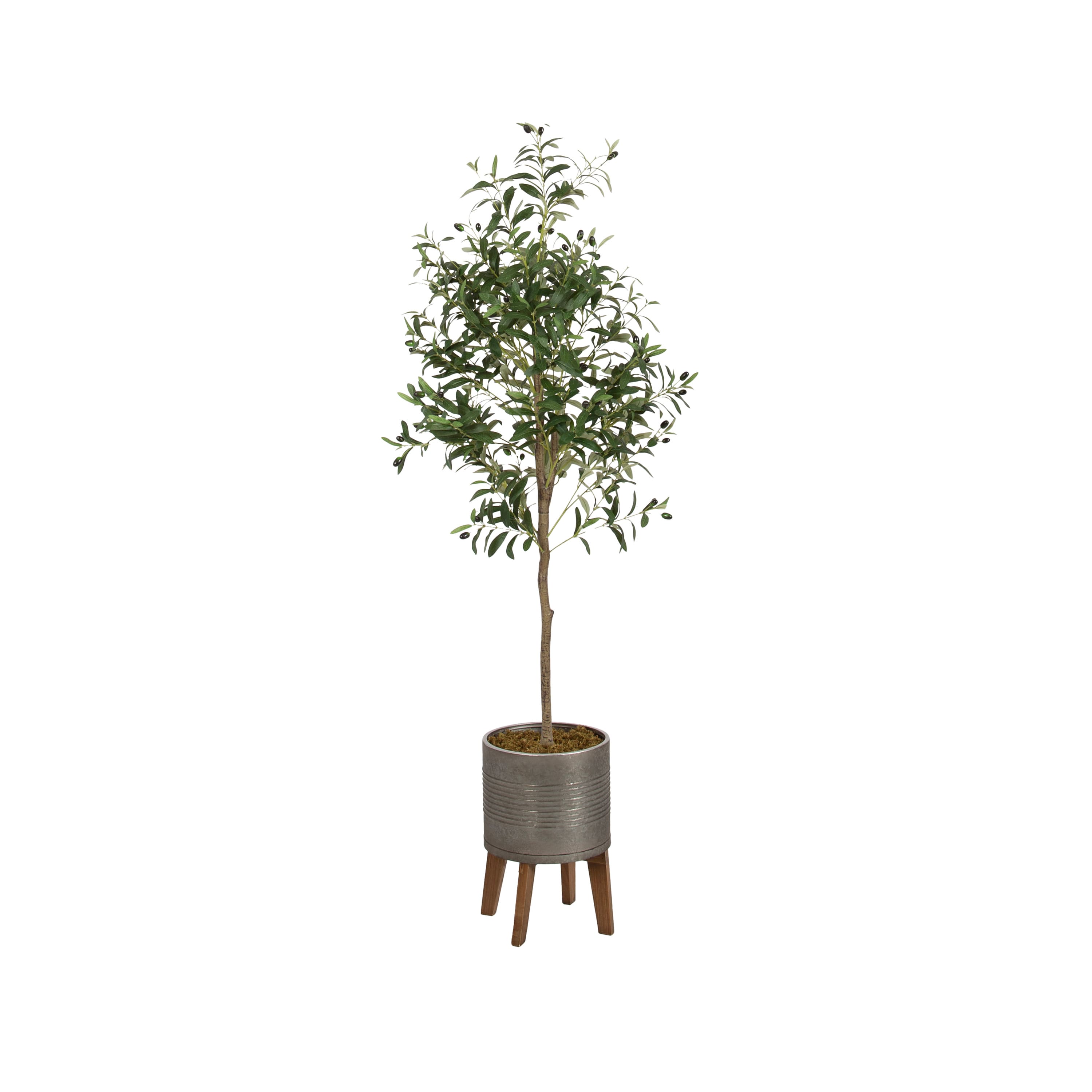 Kate and Laurel 5ft. Green Oliveira Faux Olive Tree with Gray Planter