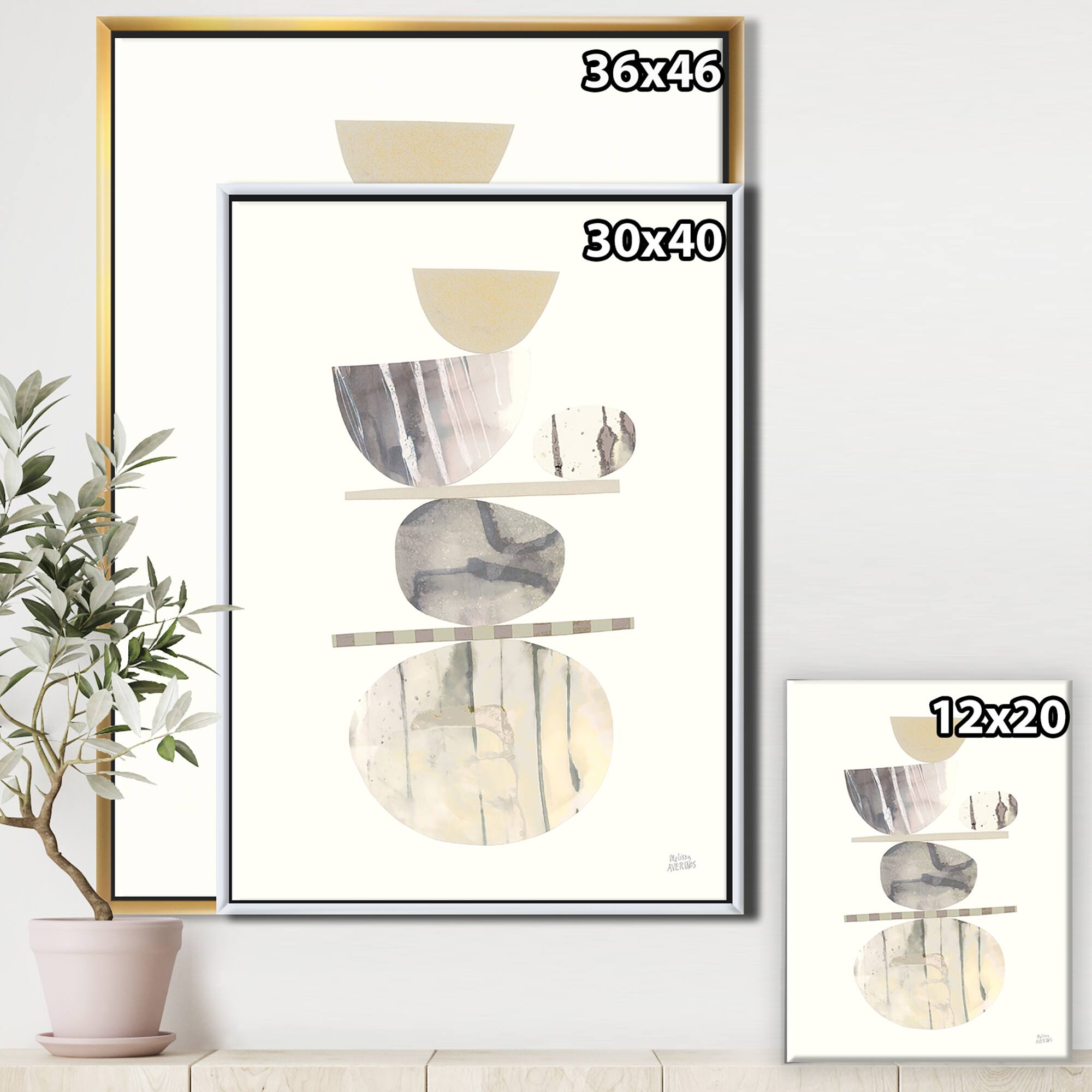 Designart - Geometric Balance Neutral II - Shabby Chic Canvas in Gold Frame