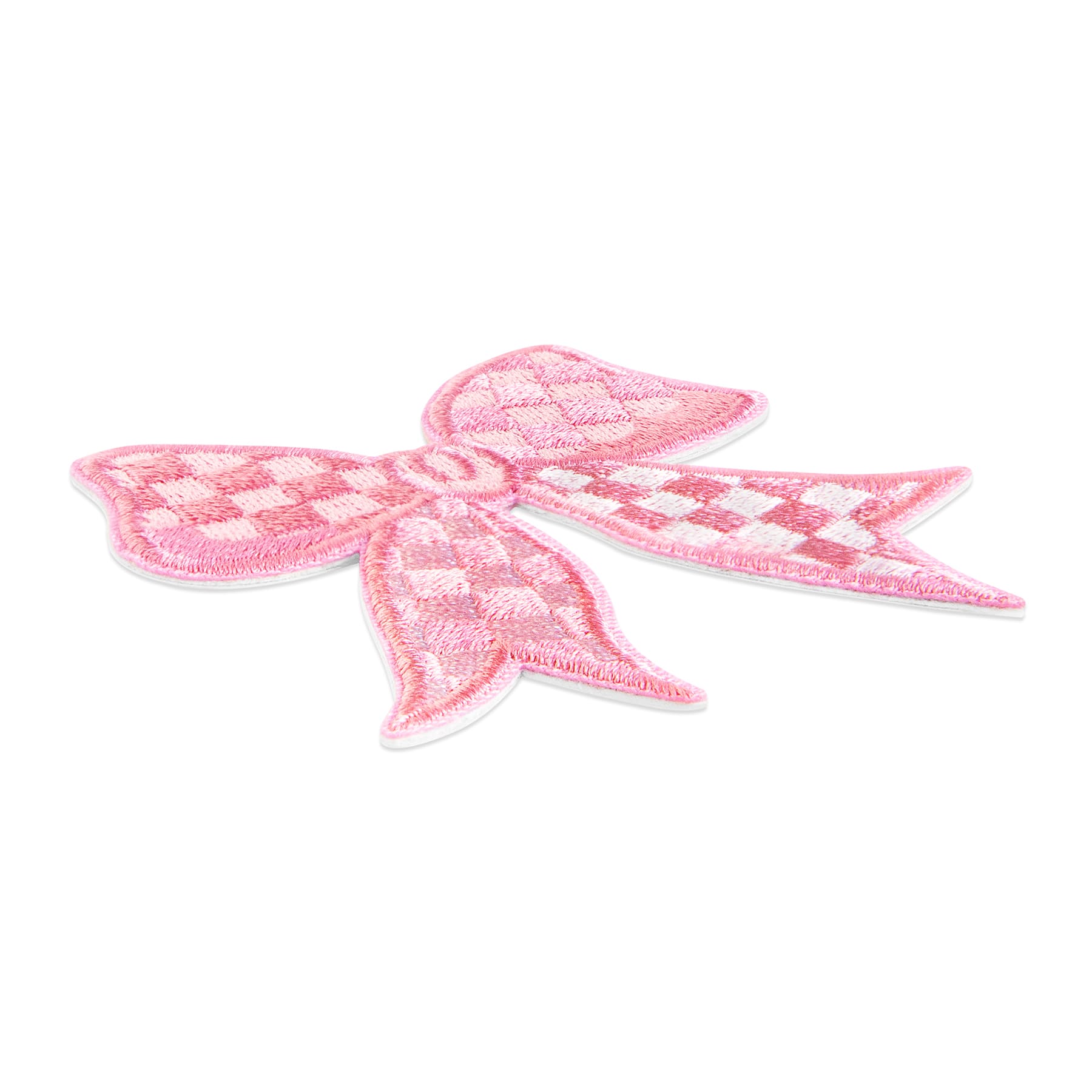 Pink Checked Bow Embroidered Iron-On & Adhesive Patch by Make Market®
