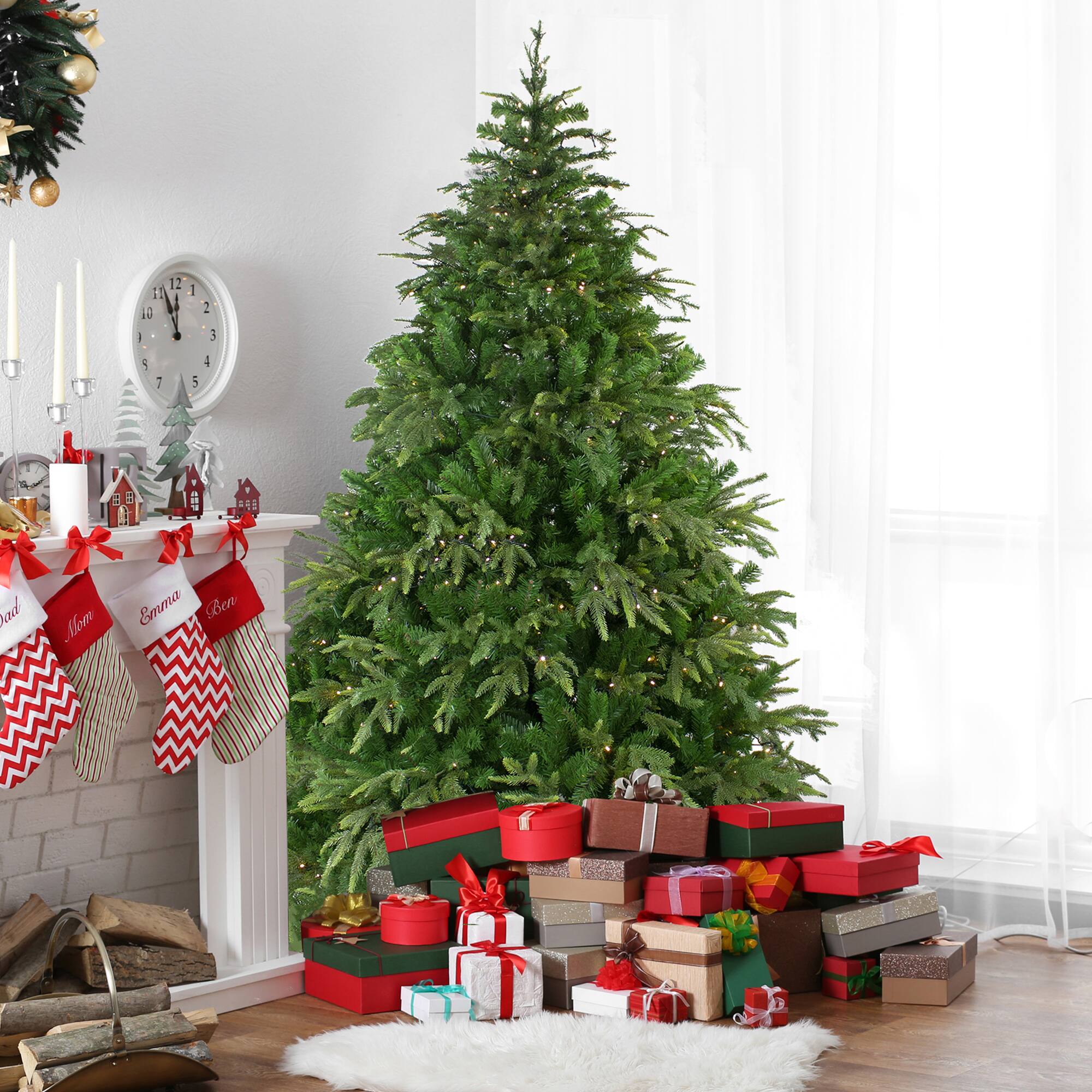 9ft. Pre-Lit Roosevelt Fir Artificial Christmas Tree, Warm White LED Lights
