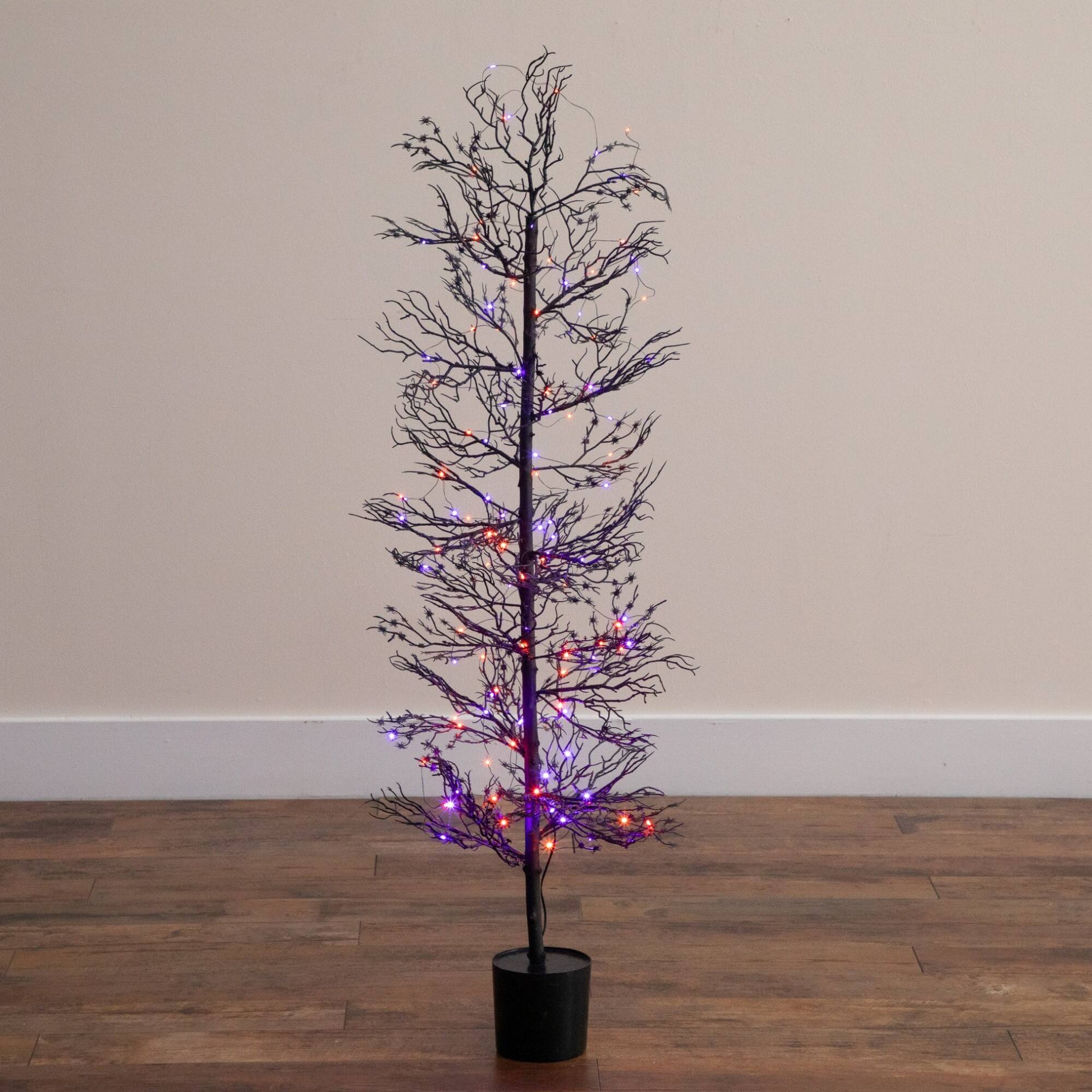 4ft. Pre-Lit Artificial Halloween Spider Twig Tree with 100 Orange & Purple LED Lights