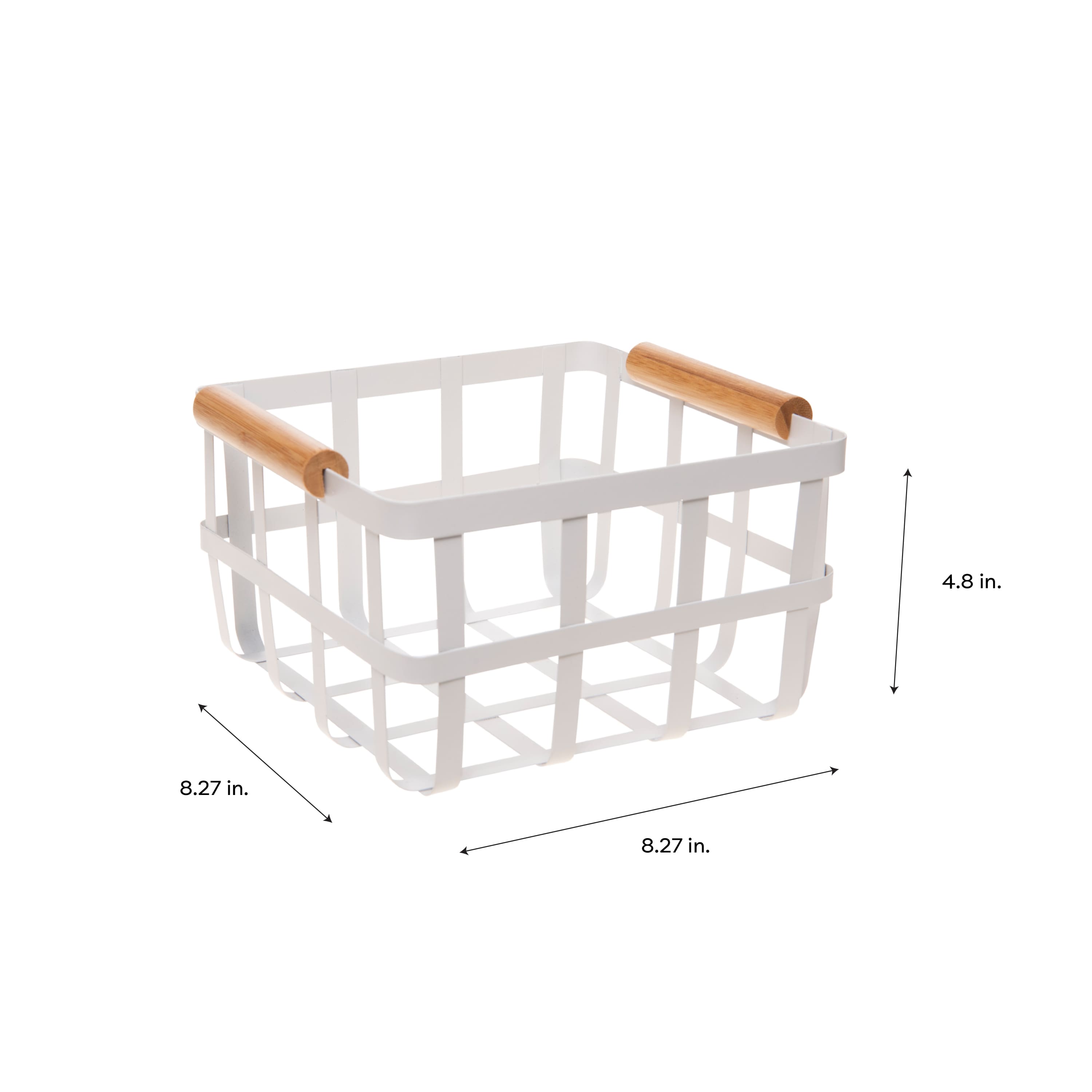 Simplify Small Square White Metal Basket with Bamboo Handles