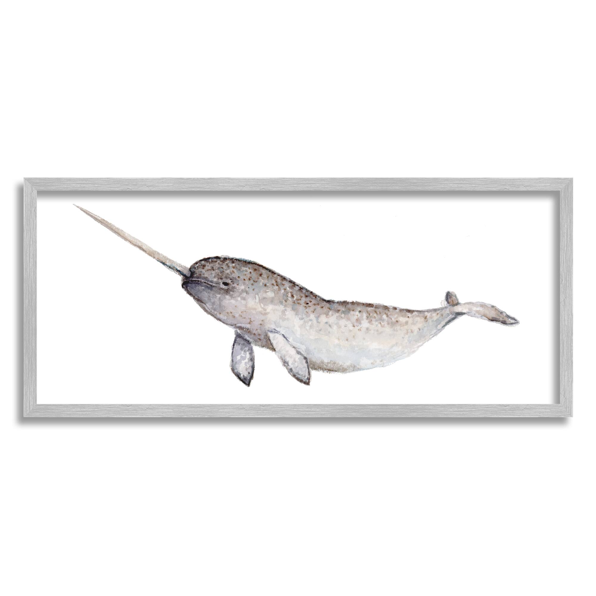 Stupell Industries Baby Narwhal Watercolor Painting Children's Nursery Aquatic Animal Framed Wall Art