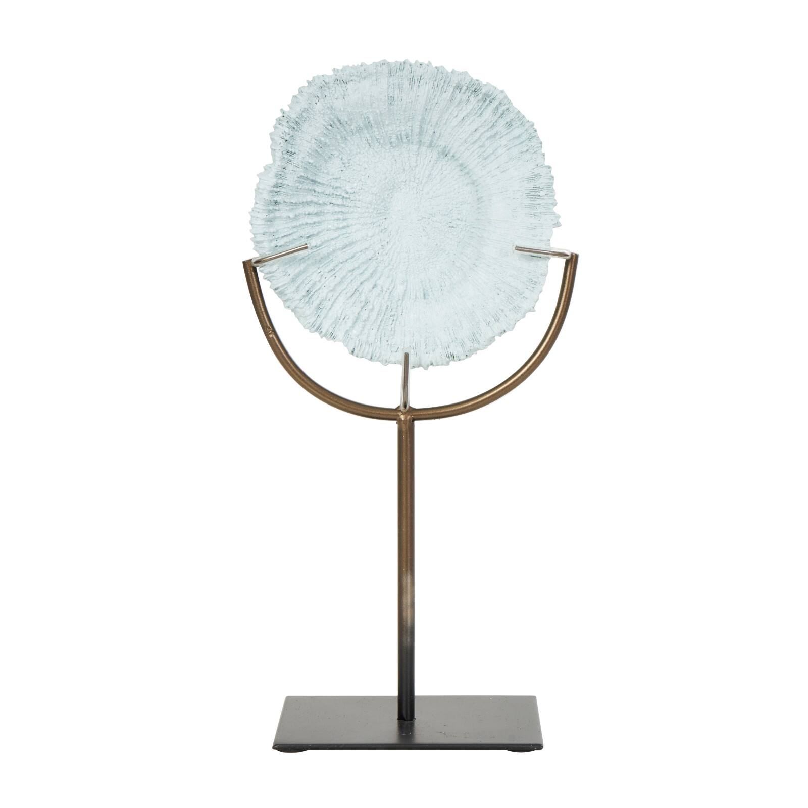 12.5" Light Blue Polystone Coral Textured Sculpture with Bronze Stand