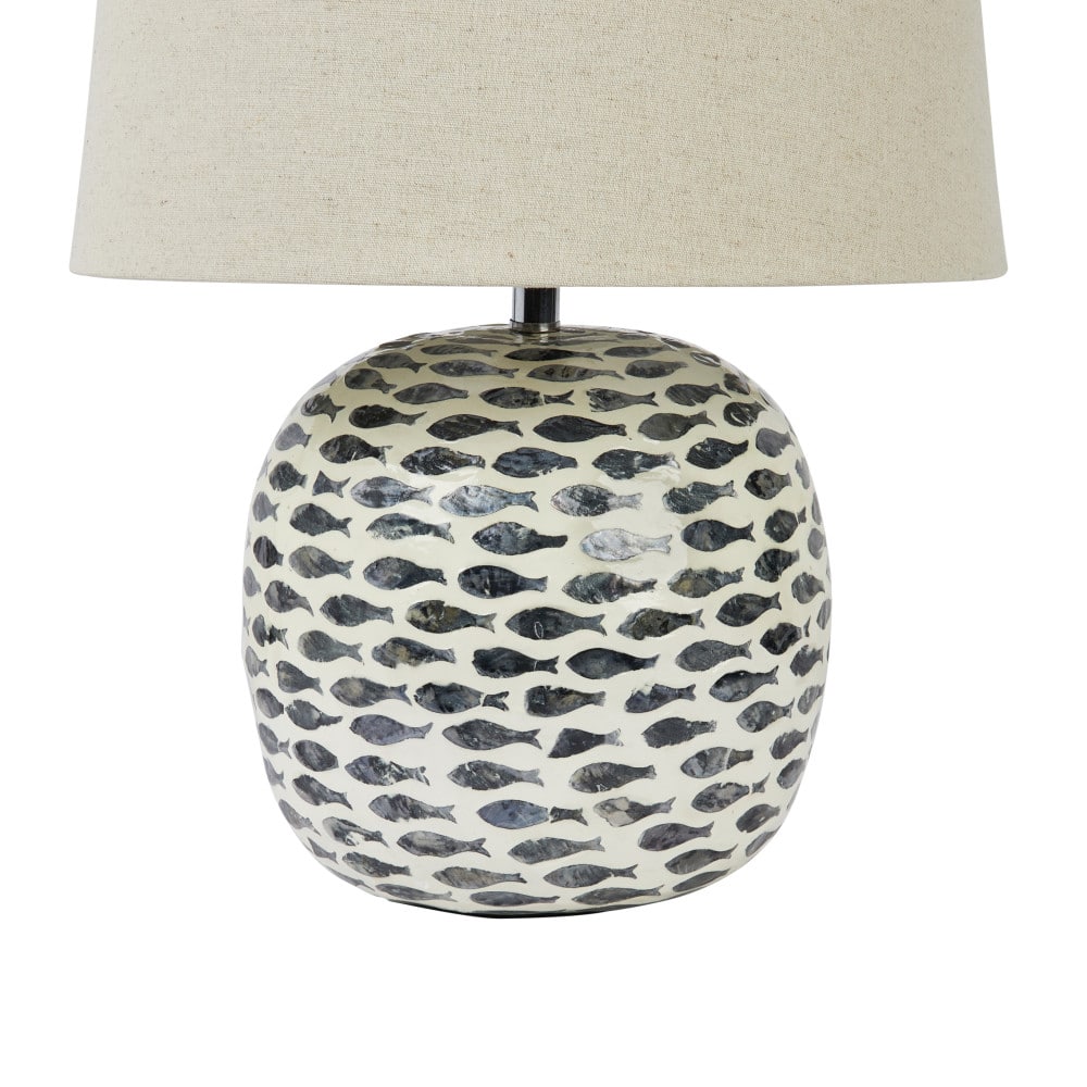 Hello Honey® 21.5" Blue and White Coastal Capiz and Bamboo Table Lamp Set with Fish Design