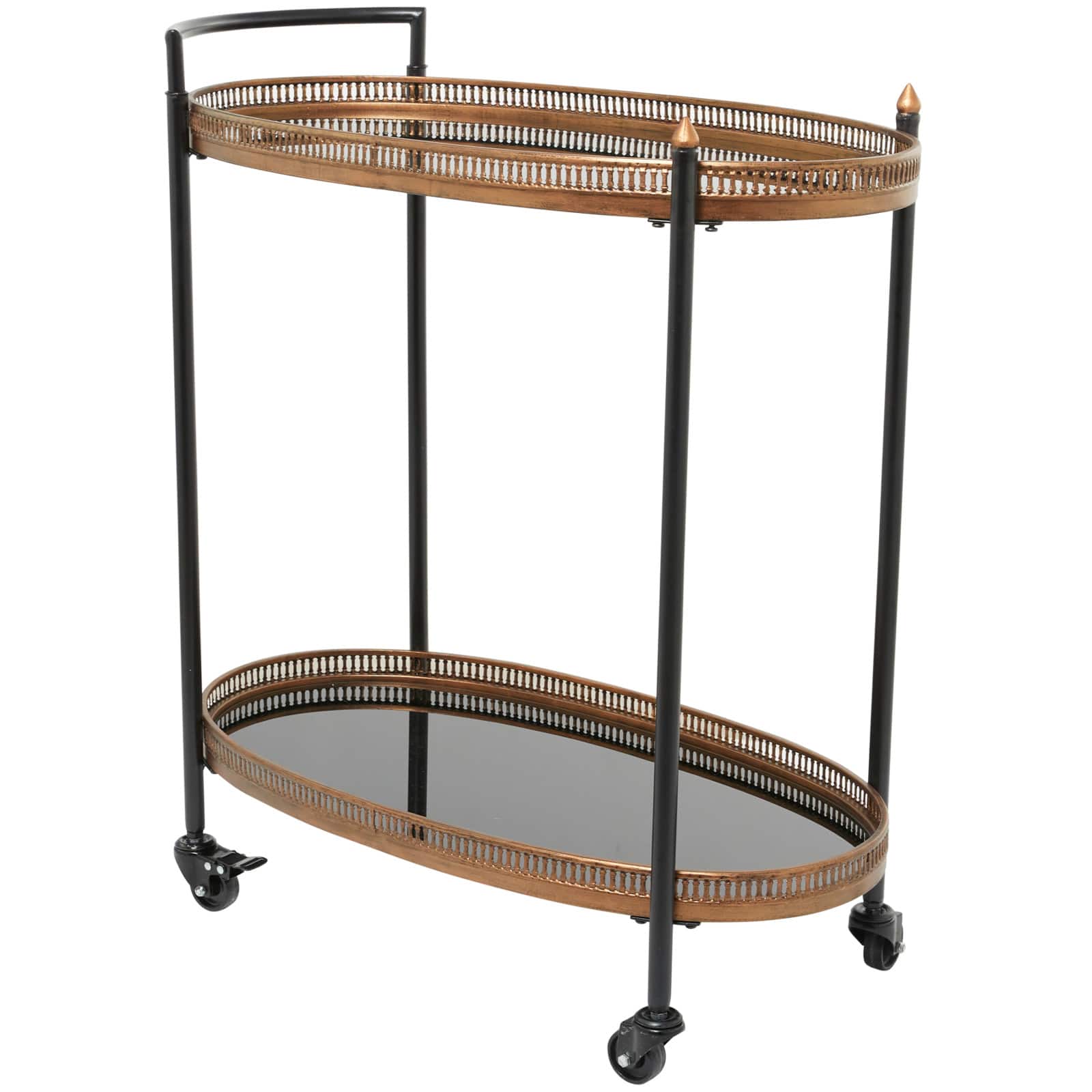 Brass Metal Rolling 2 Mirrored Shelves Bar Cart with Handle 30" x 16" x 34"