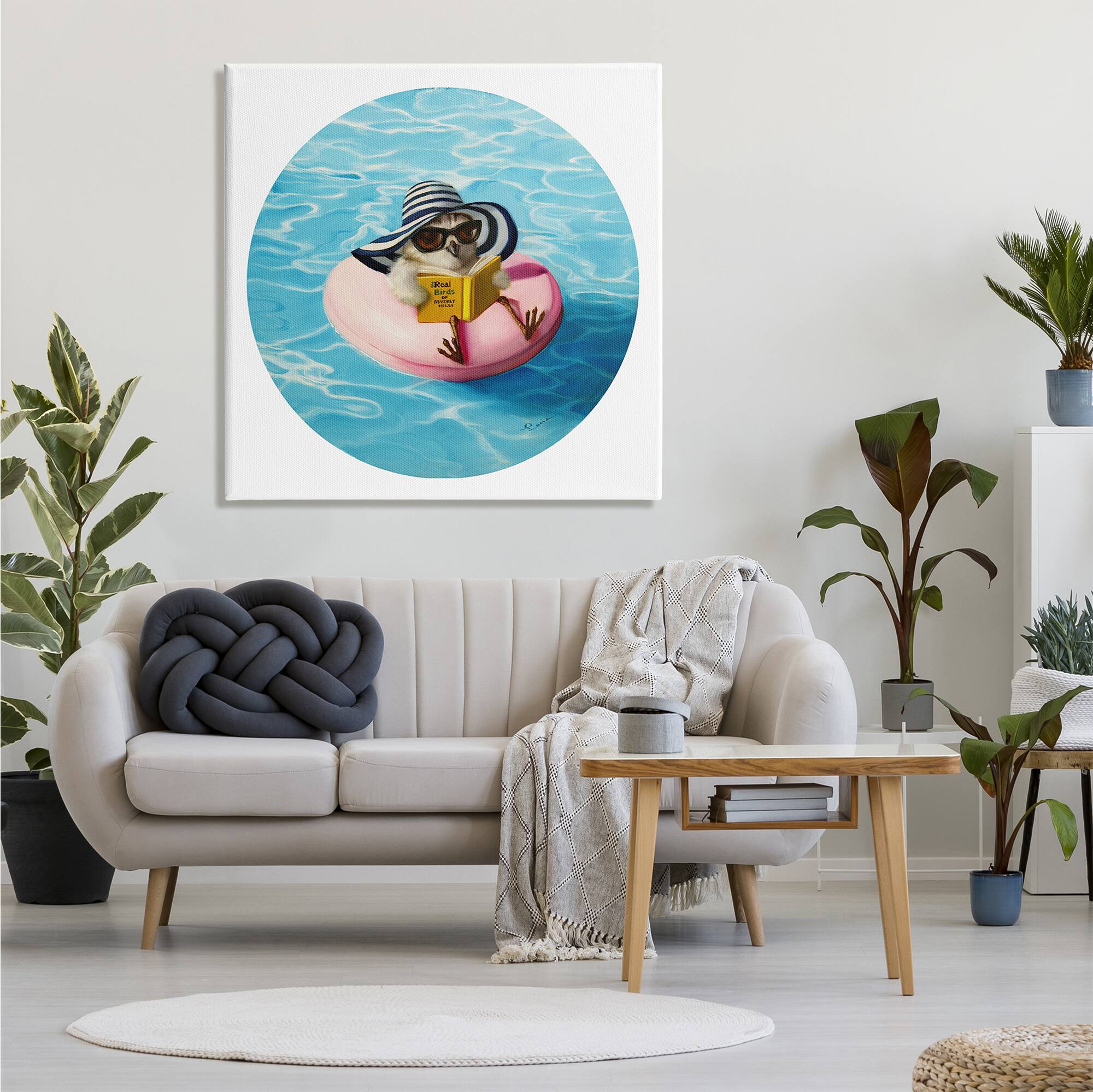 Stupell Industries Bird Reading Book Pool Float Beverly Hills Sun Hat Canvas Wall Art