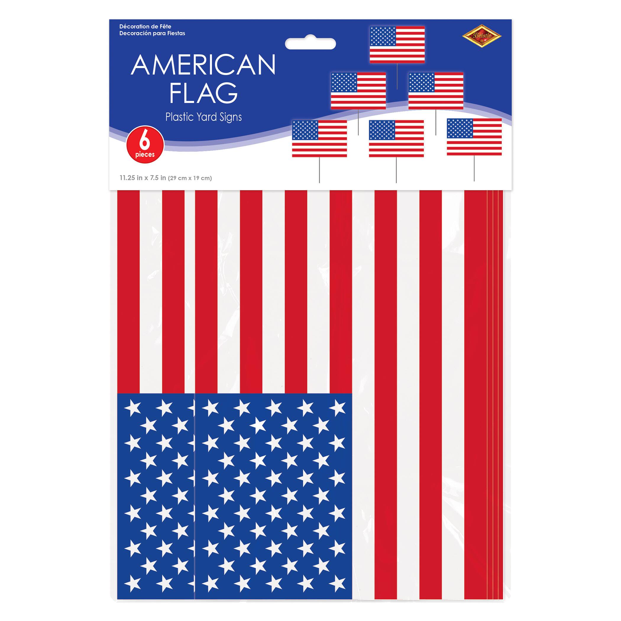 Beistle 7.5" x 11.25" Plastic American Flag Yard Signs, 6ct.