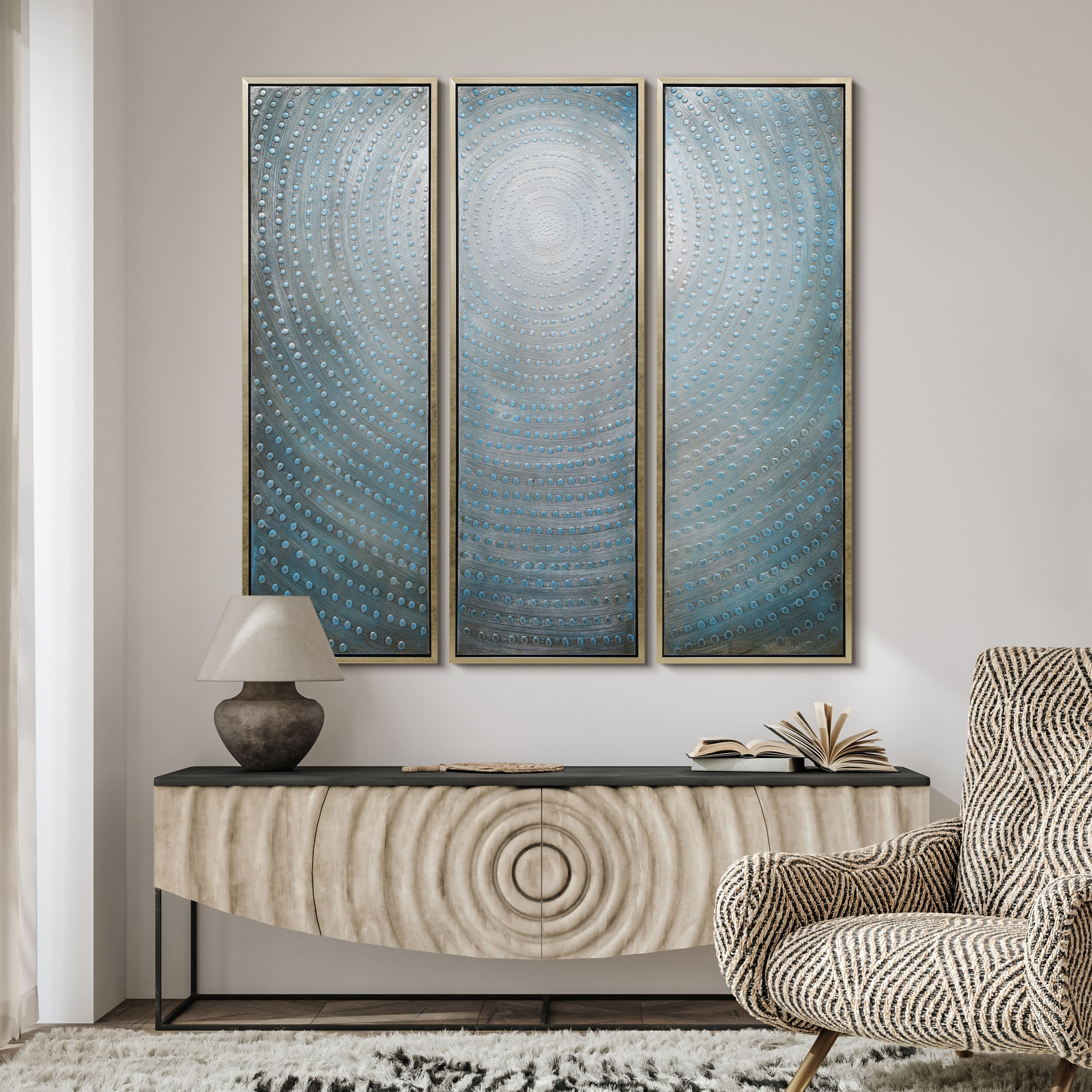 Empire Art Direct 20" x 60" Concentric Textured & Metallic Hand Painted Canvas Wall Art Set