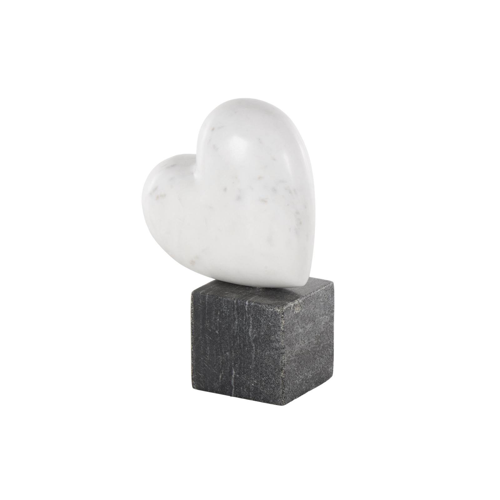 8.5" White & Black Marble Heart Slanted Sculpture with Block Base