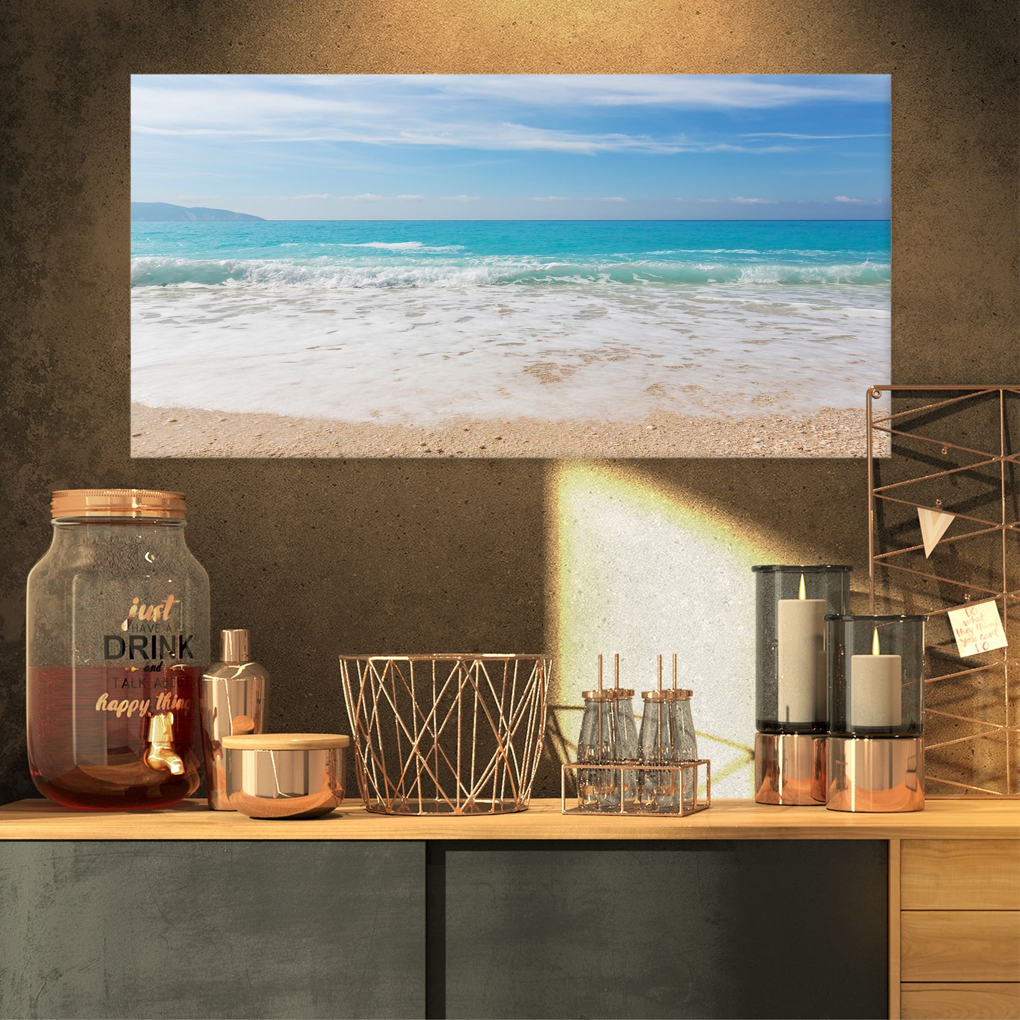 Designart - White Waves Kissing Beach Sand - Large Seashore Canvas Print