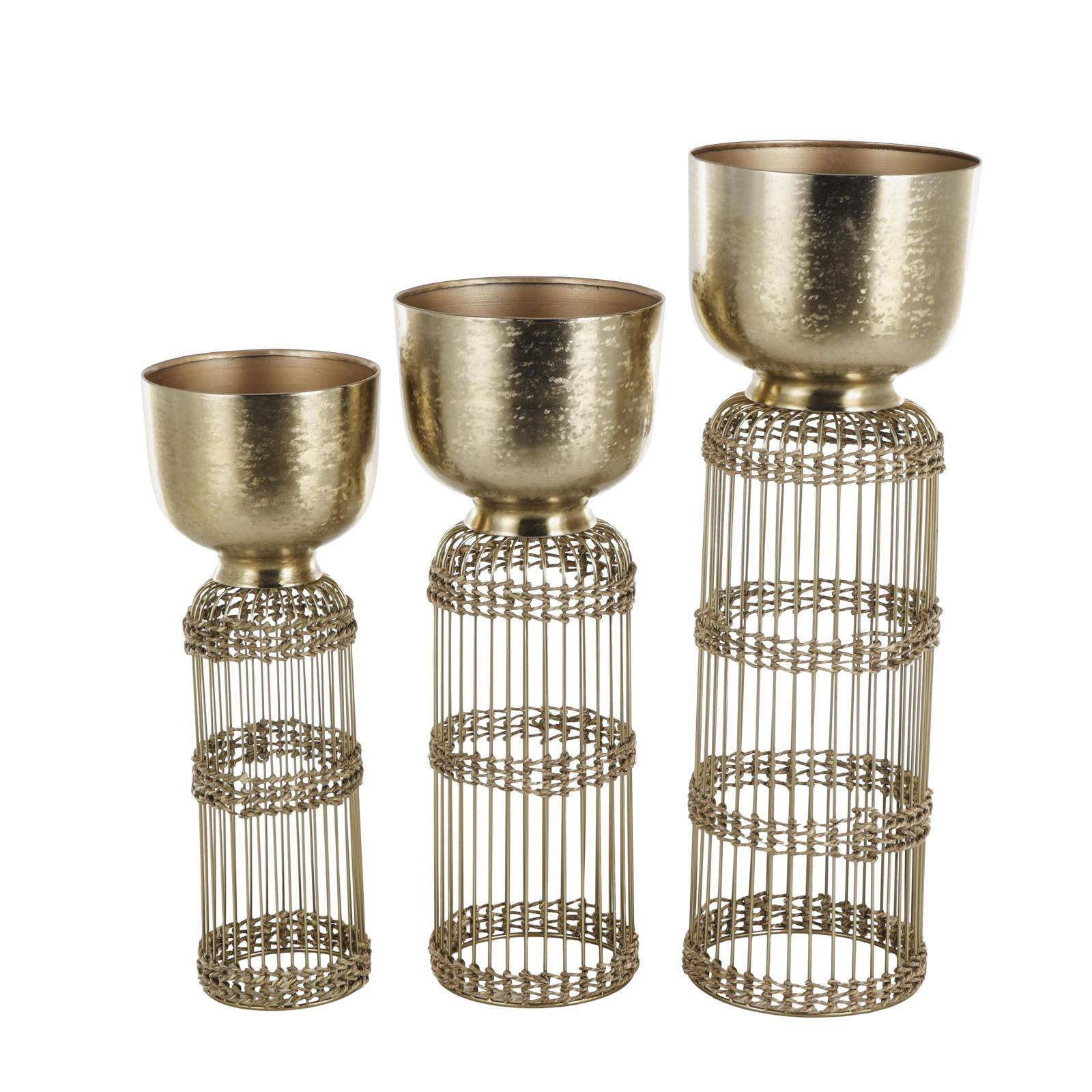 Gold Metal Textured Rounded Dome Planter & Pedestal Base Set