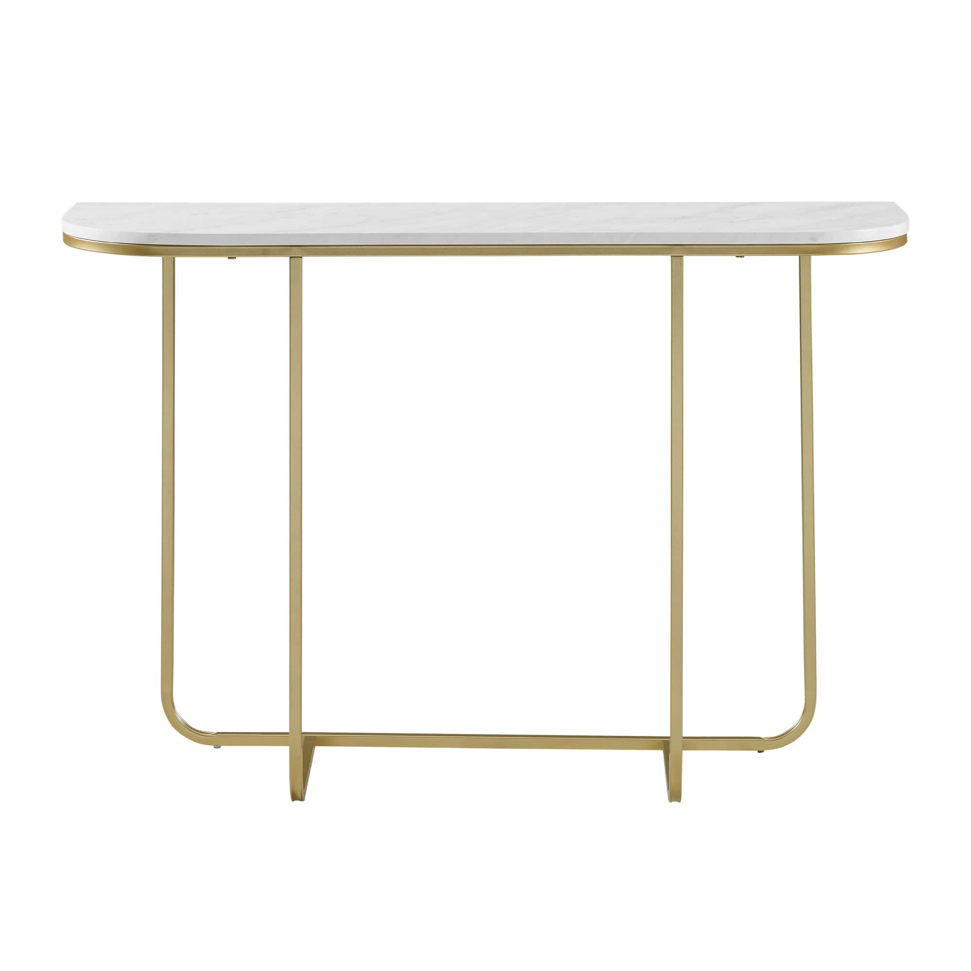 Walker Edison Faux White Marble/Gold Modern Curved Entry Table