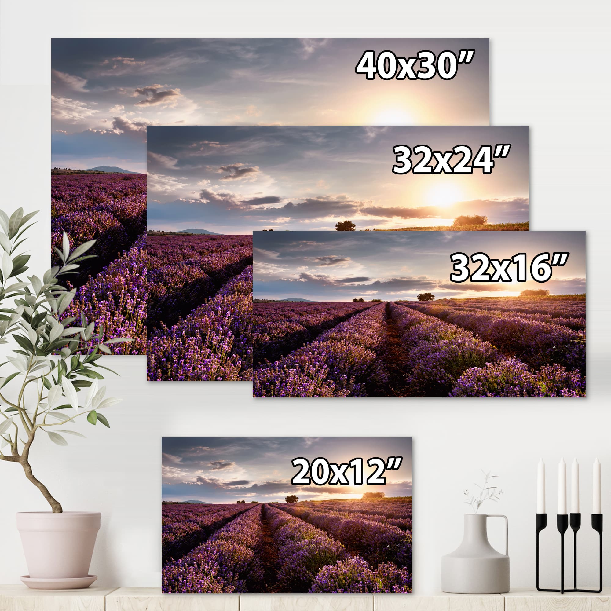 Designart - Sunrise & Dramatic Clouds Over Lavender Field V - Farmhouse Canvas Wall Art Print