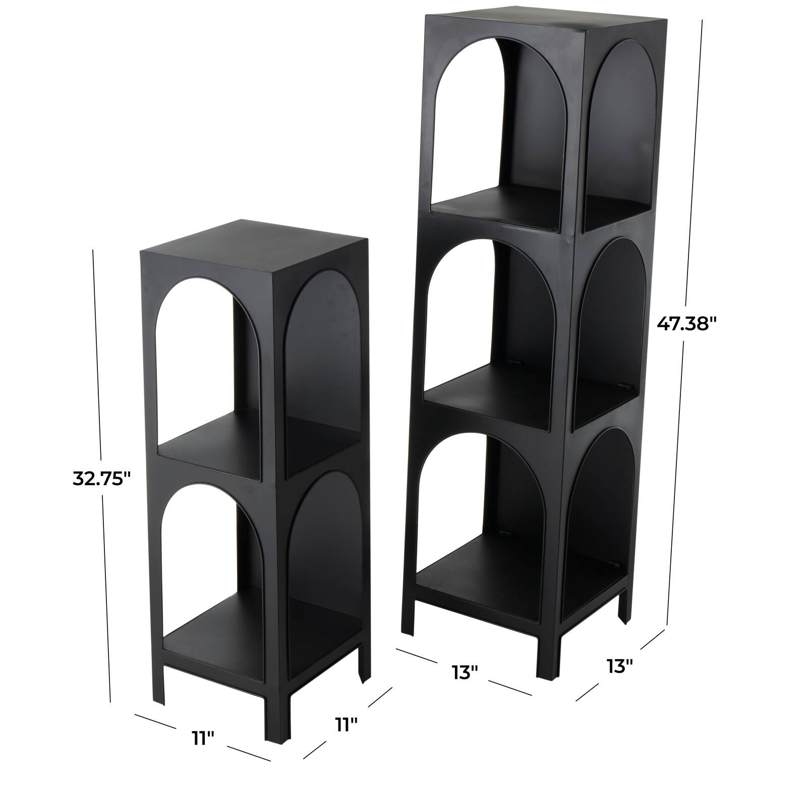 Black Metal 2 & 3 Shelf Storage Shelving Unit with Arched Openings, 2ct.