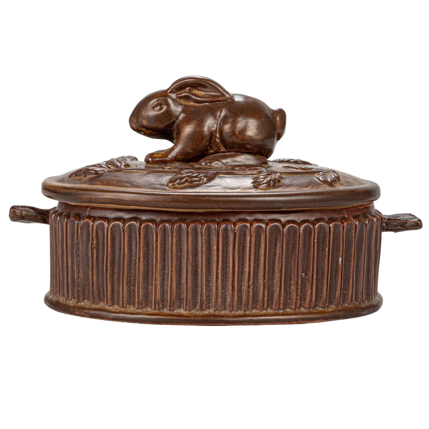 Hello Honey® Matte Brown Stoneware Baker with Rabbit Design