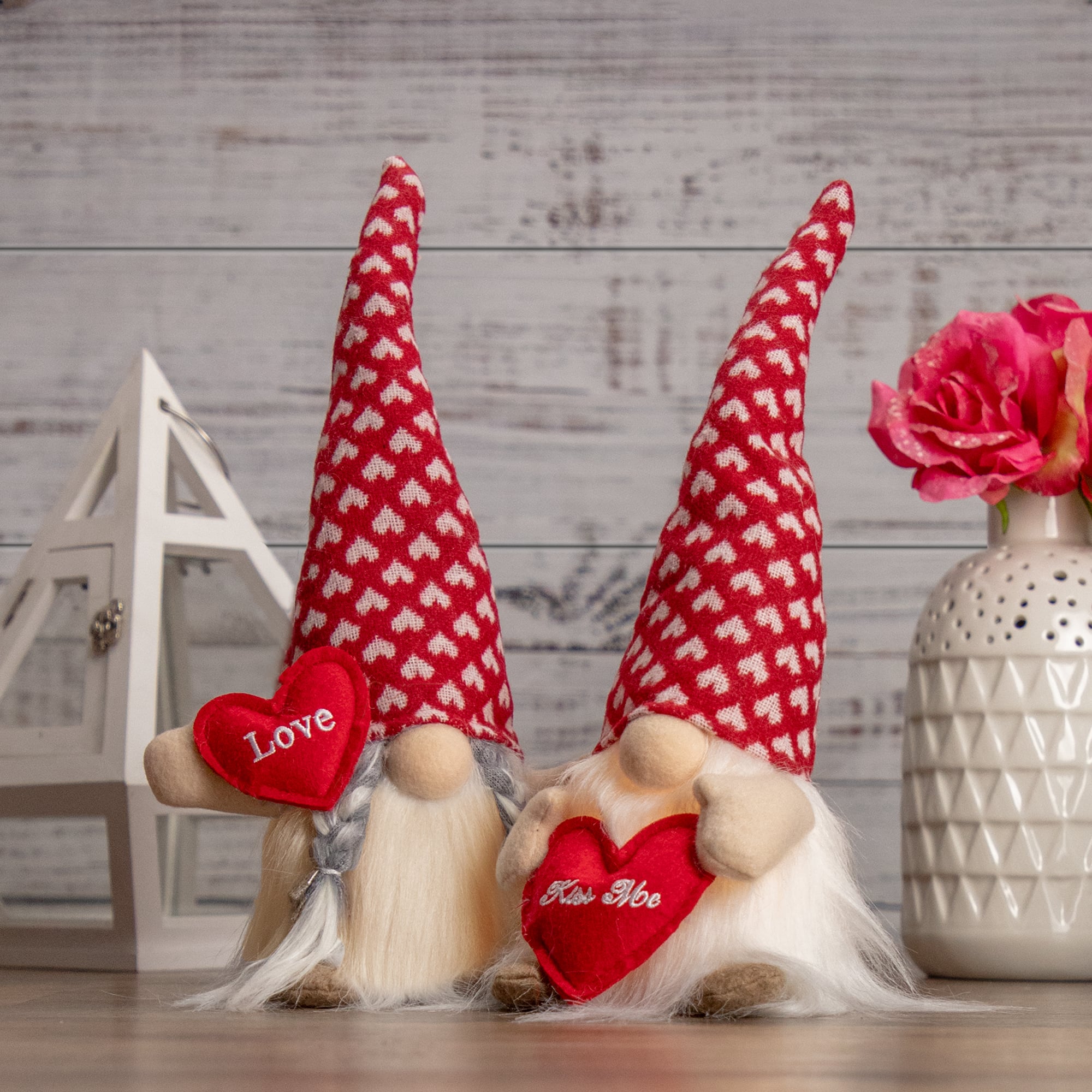 13" Lighted Girl Valentine's Day Gnome With Love Heart