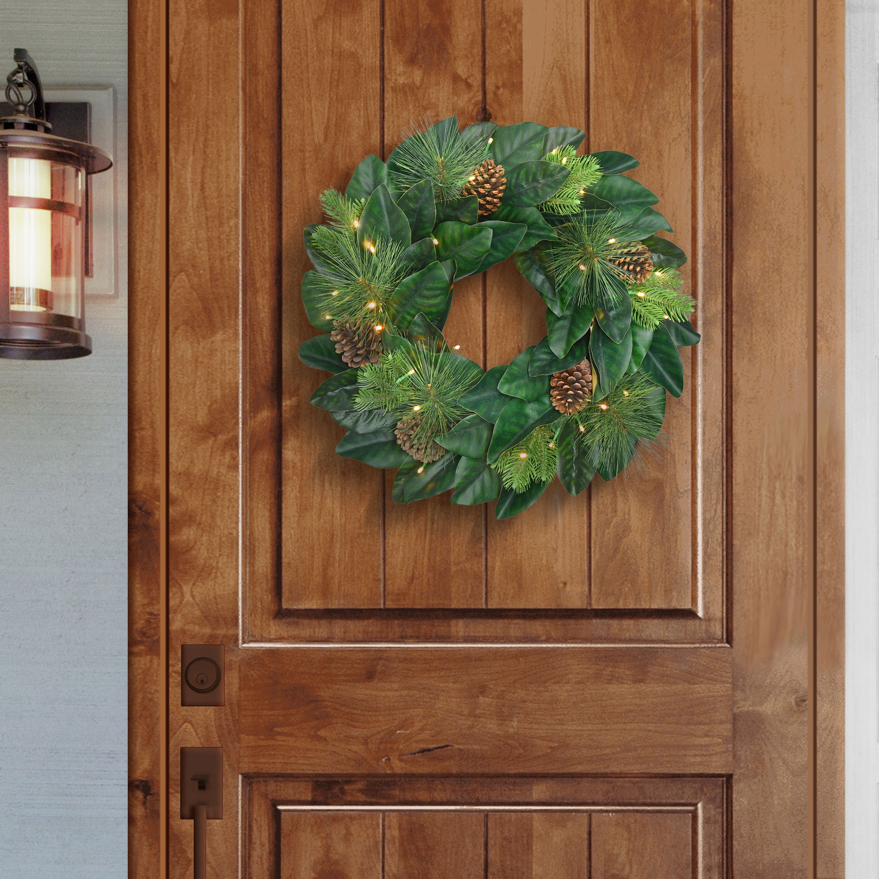 24" Pre-Lit Magnolia Wreath