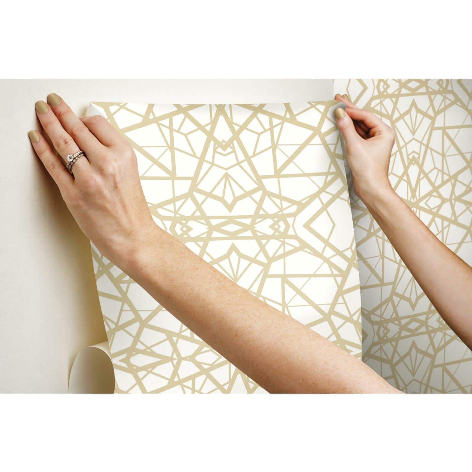 RoomMates White & Gold Shatter Geometric Peel & Stick Wallpaper