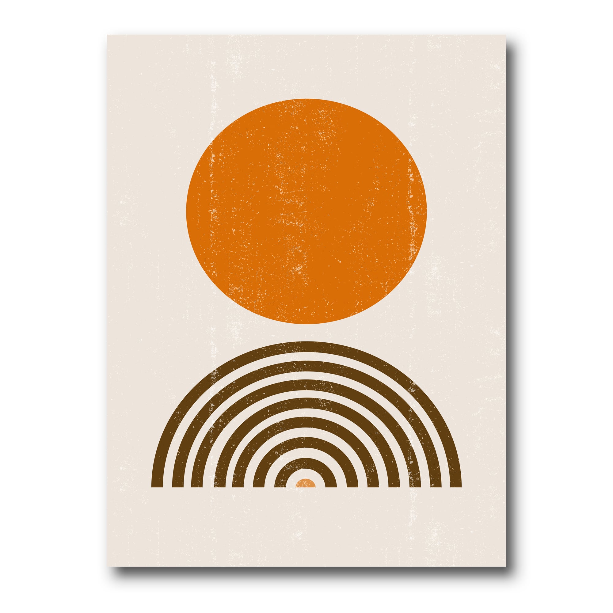 Designart - Abstract Minimal Orange Sun and Rainbow I - Modern Canvas Wall Art Print
