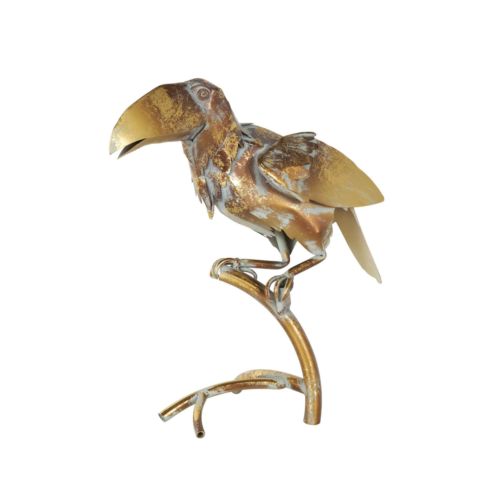 15.5" Bronze Patina Toucan on Branch Metal Garden Sculpture