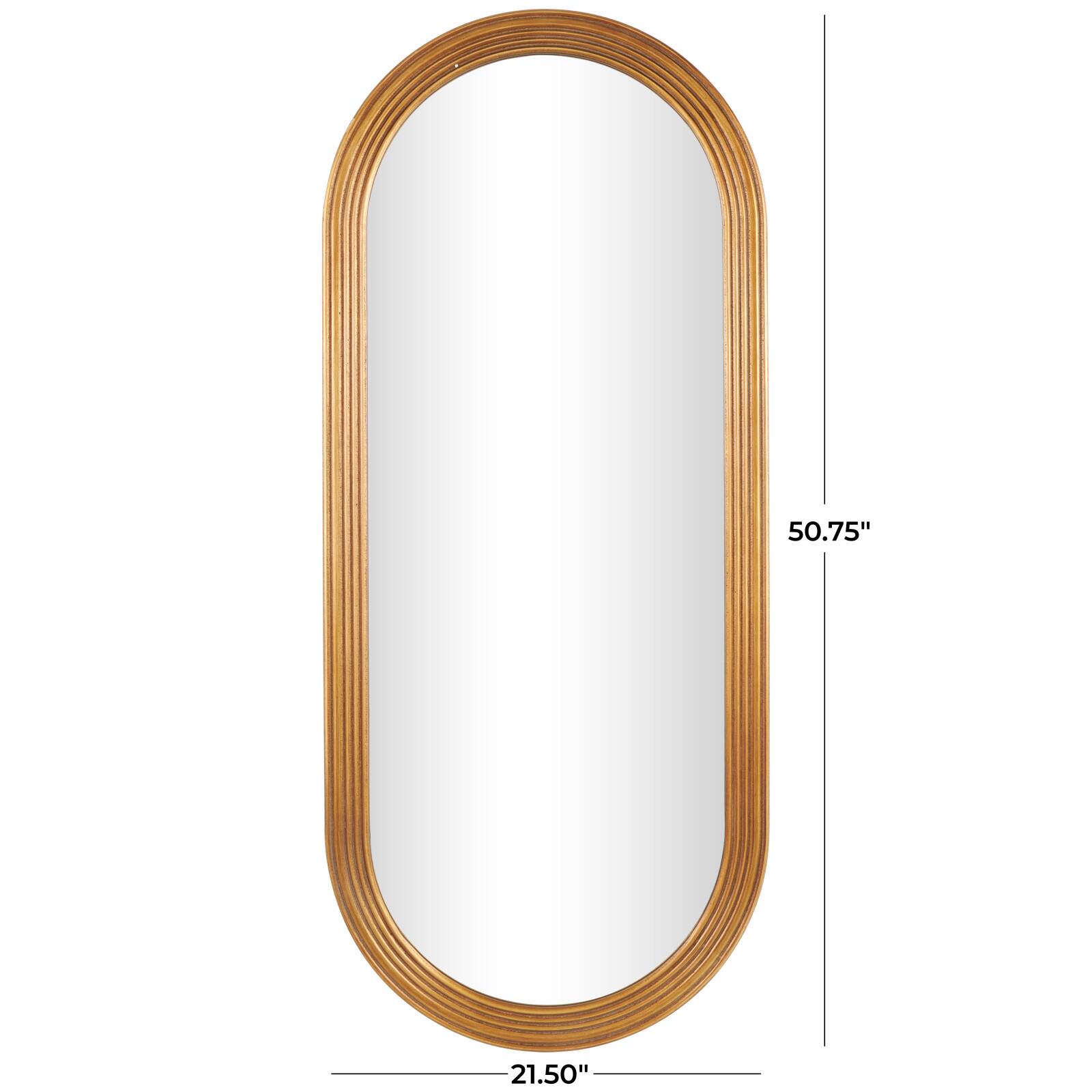 Brown Wooden Oval Wall Mirror with Dimensional Carved Frame