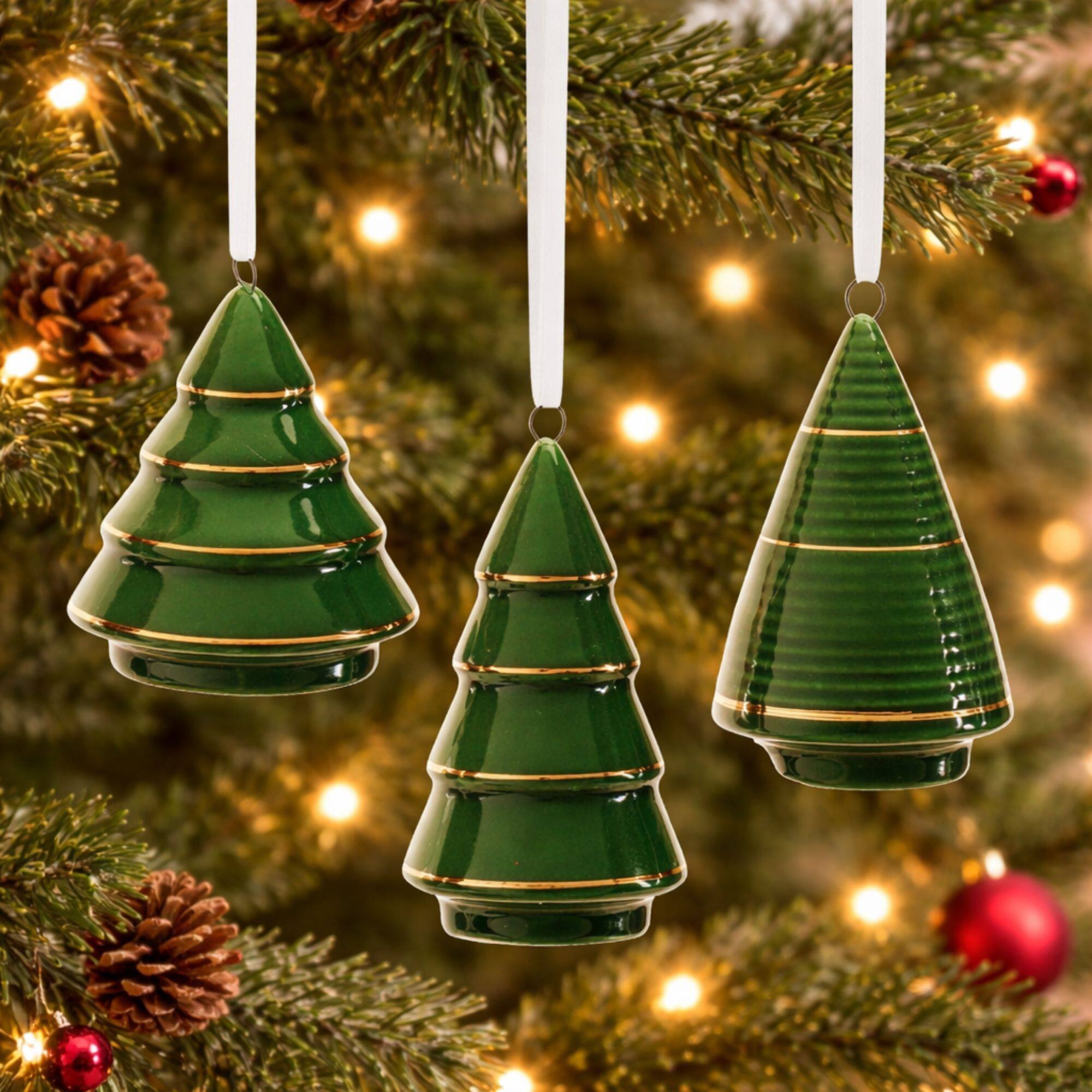 Melrose Green Ceramic Christmas Tree Ornament Set